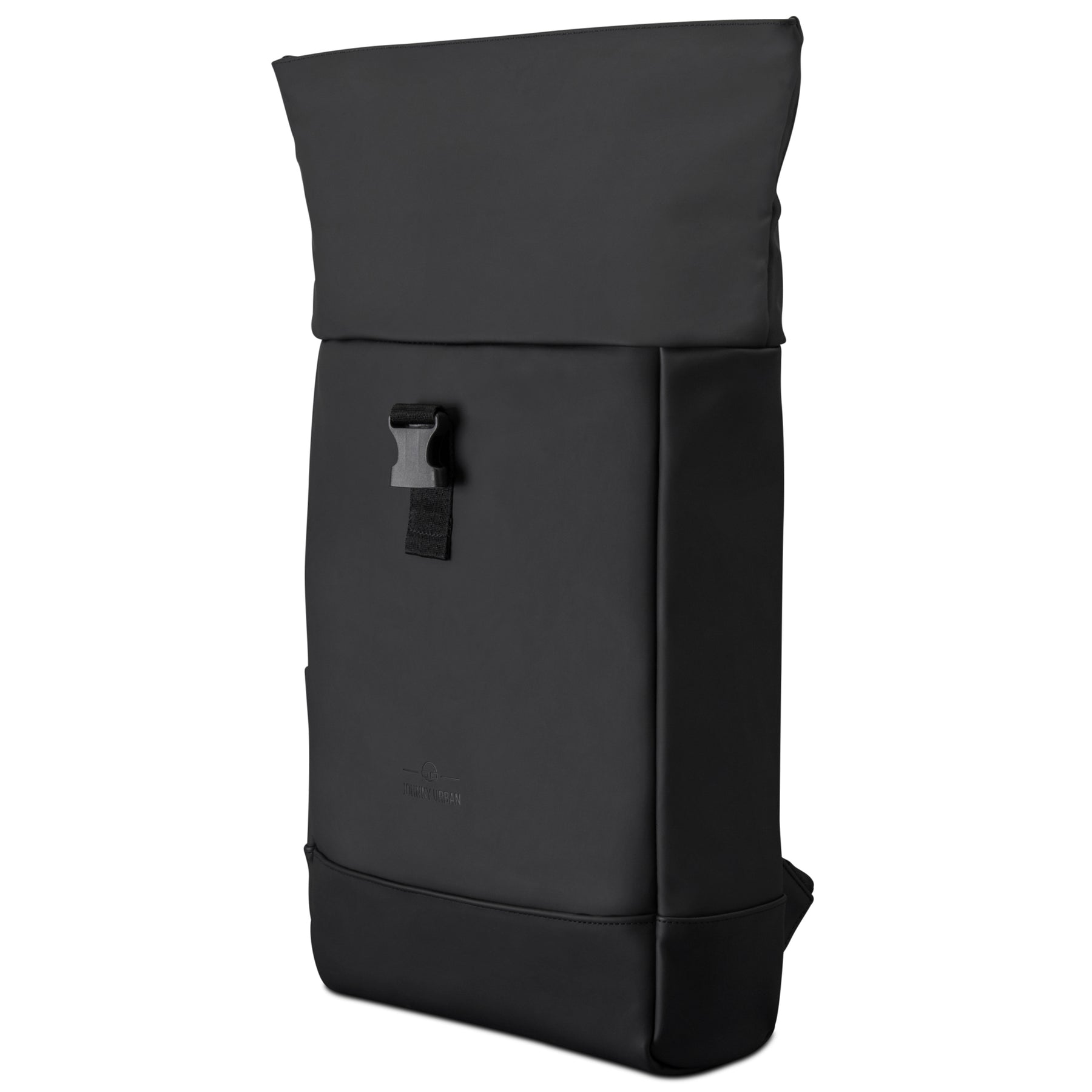 Schwarzer Rolltop Rucksack 'Harvey Medium' aus glattem Material mit Klickverschluss vorne