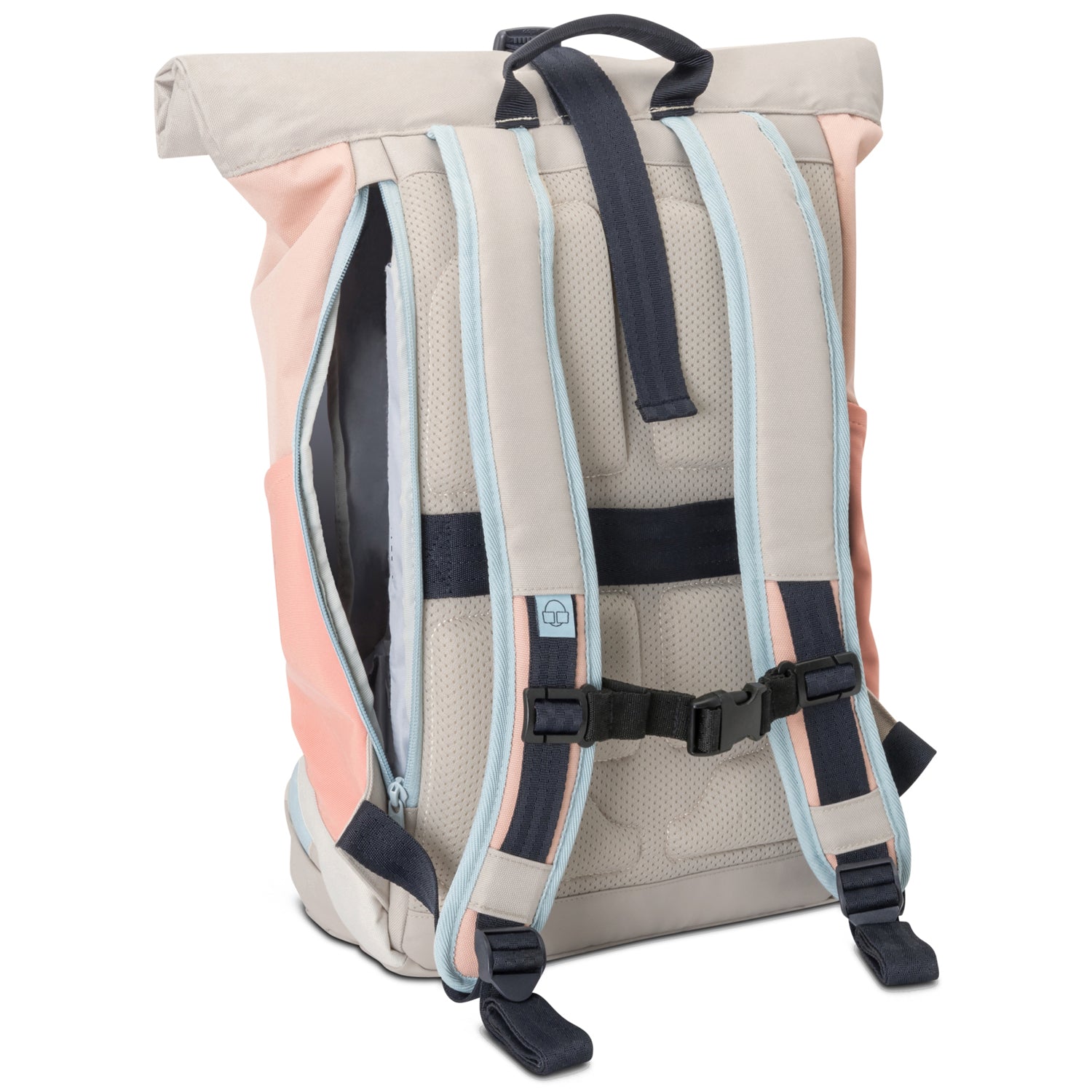 Rolltop Rucksack 'Allen Medium' in Beige-Rosa mit seitlichem Reißverschluss und gepolsterten, verstellbaren Trägern
