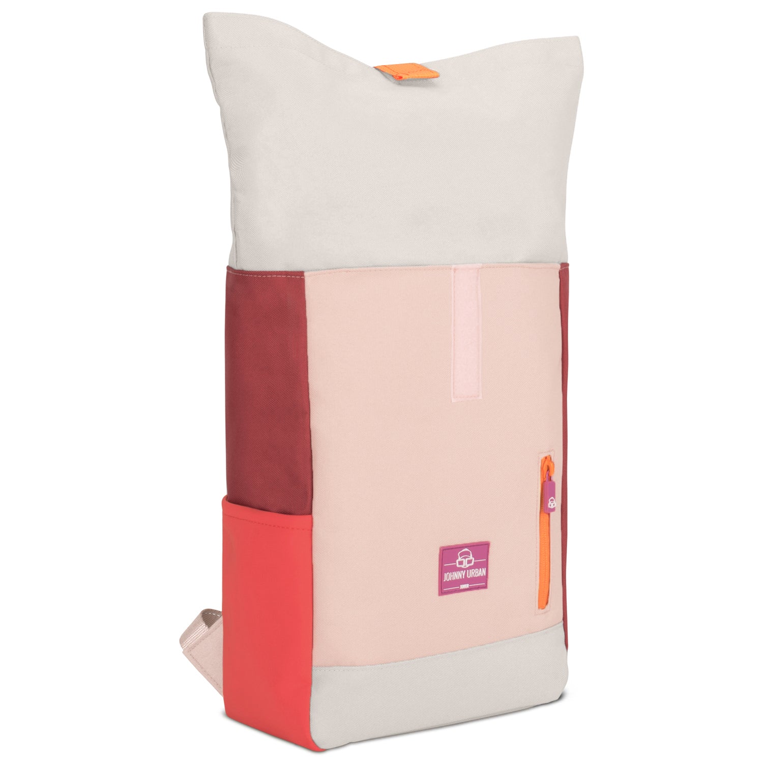 Rolltop-Kinderrucksack ‚Aaron‘ von Johnny Urban, mehrfarbig mit Fronttasche und Orangen Reißverschluss