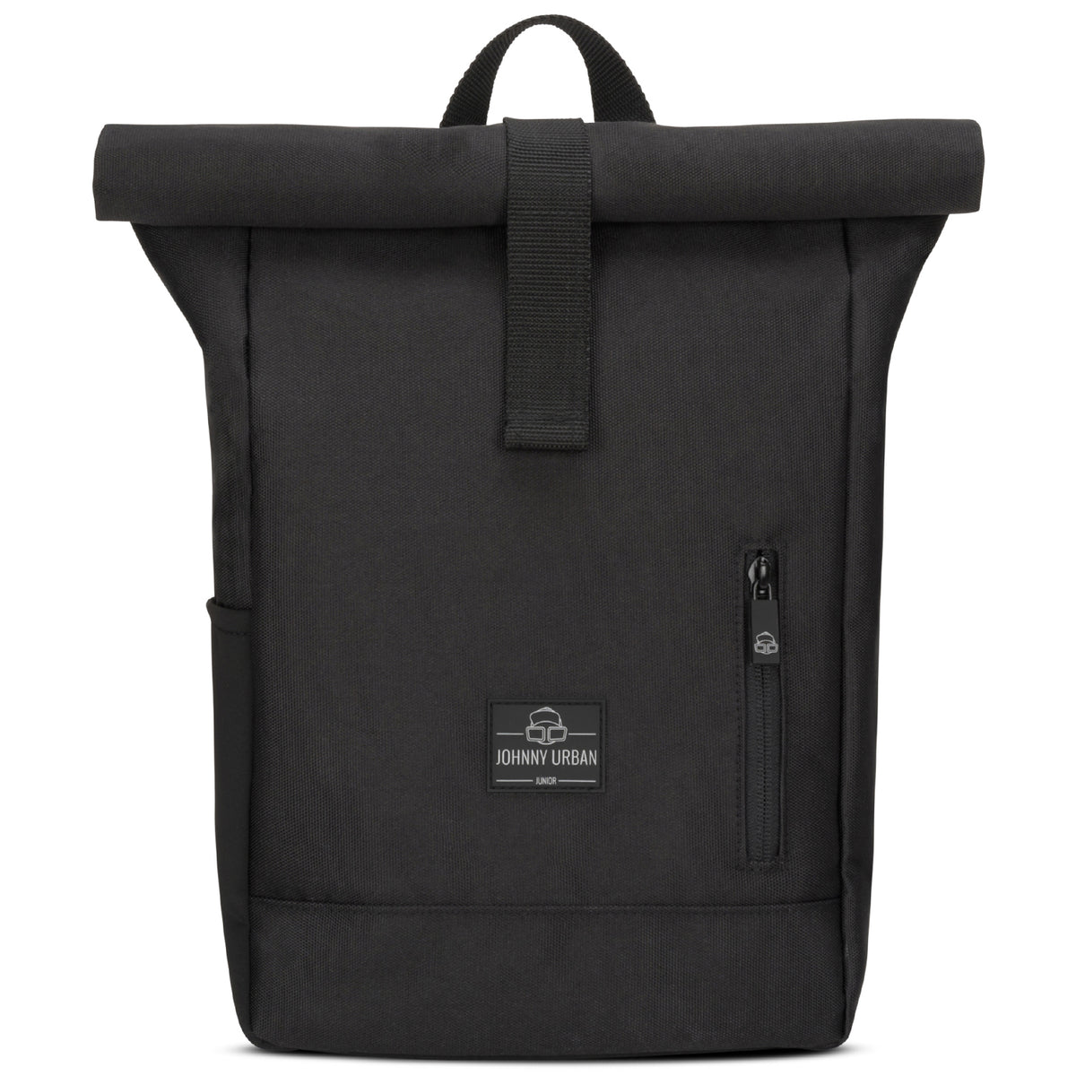 Schwarzer Rolltop Kinderrucksack 'Aaron' von Johnny Urban mit Frontreißverschluss und Logo