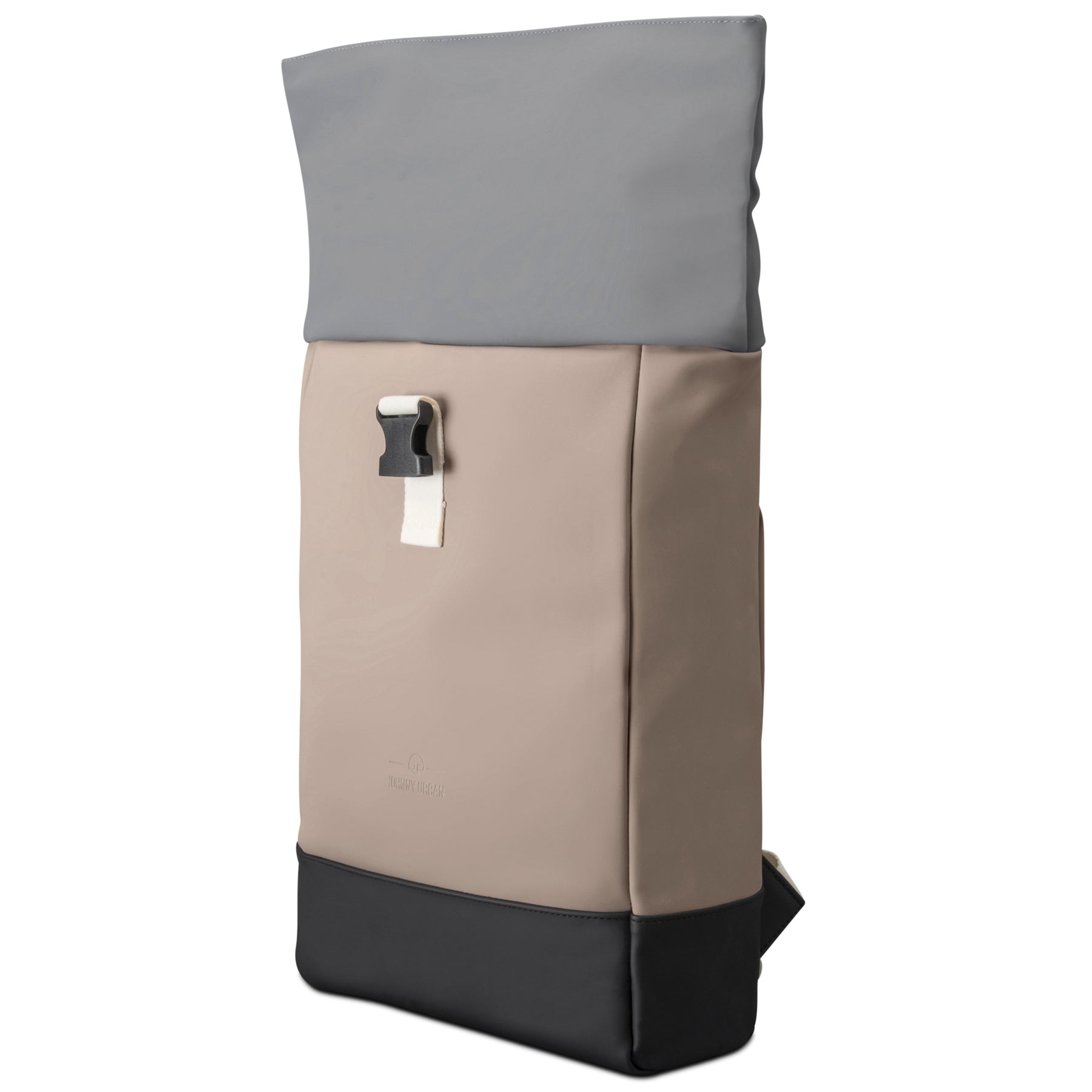 Rolltop Rucksack Harvey Medium von Johnny Urban in Beige-Grau mit schwarzem Boden und Schnallenverschluss