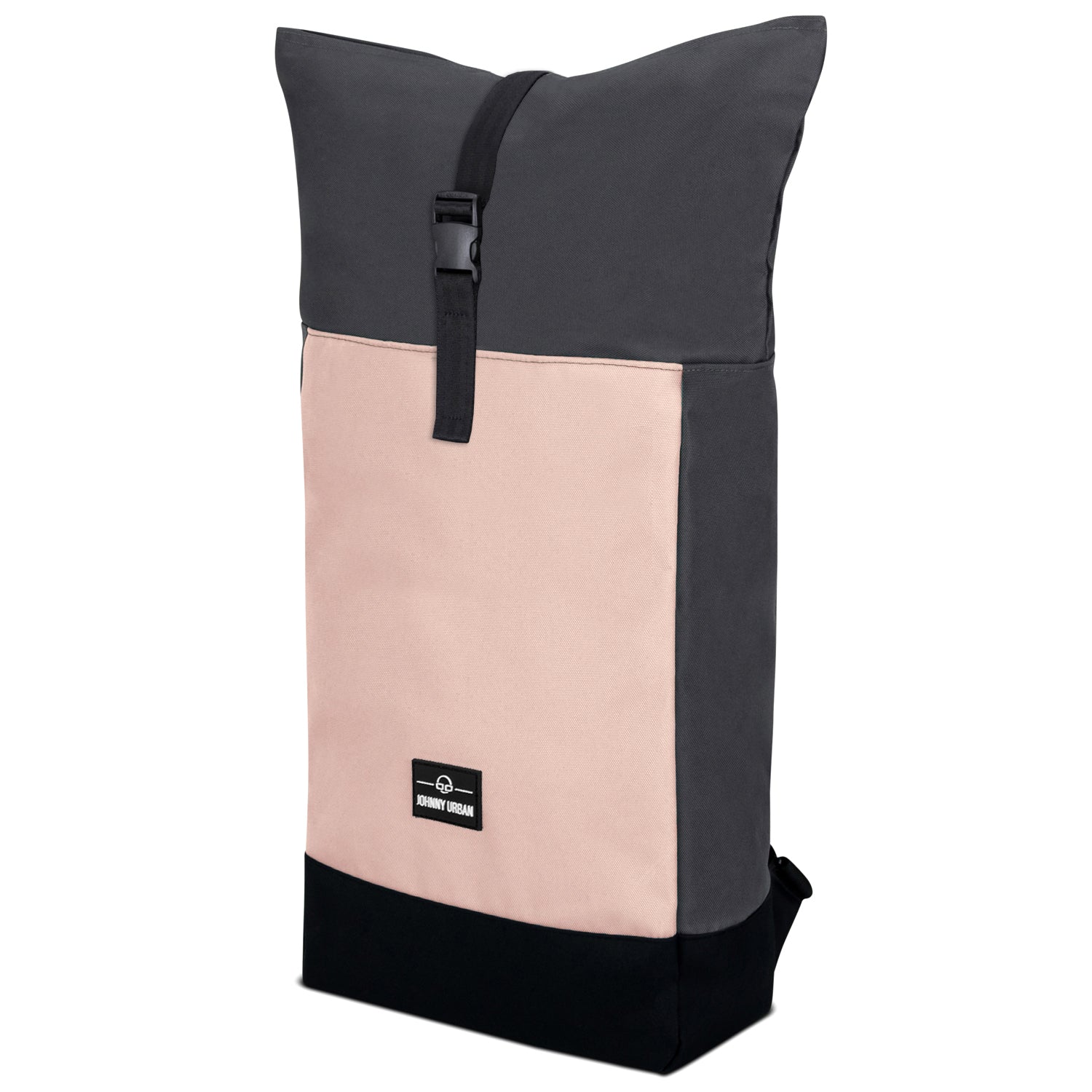 Rolltop Rucksack 'Ryan' von Johnny Urban, rosa Vorderseite, dunkles Oberteil und Boden, rechteckige Form