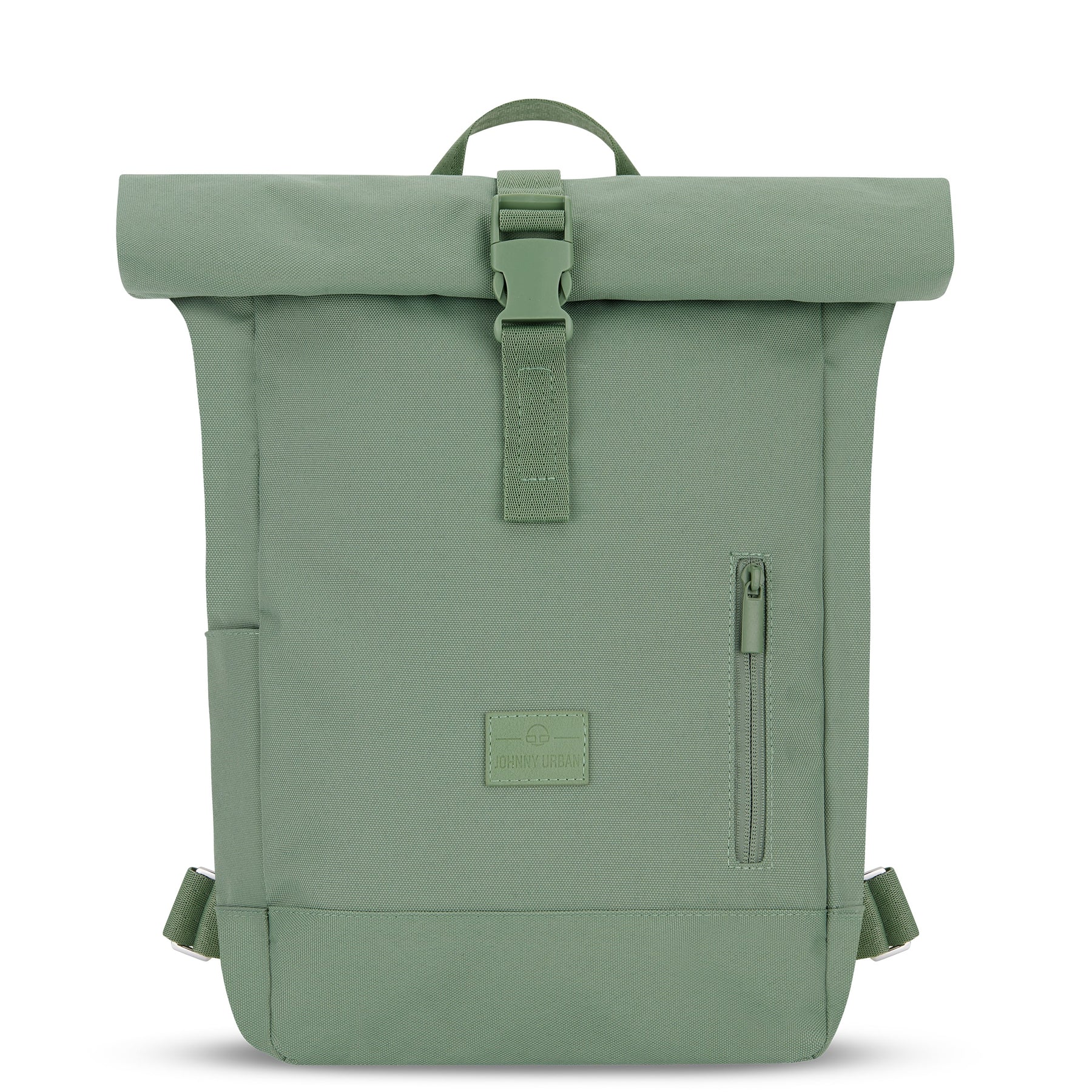 Grüner Rolltop Rucksack 'Robin Small' aus robustem Material mit Frontreißverschluss, verstellbaren Schultergurten und Griff
