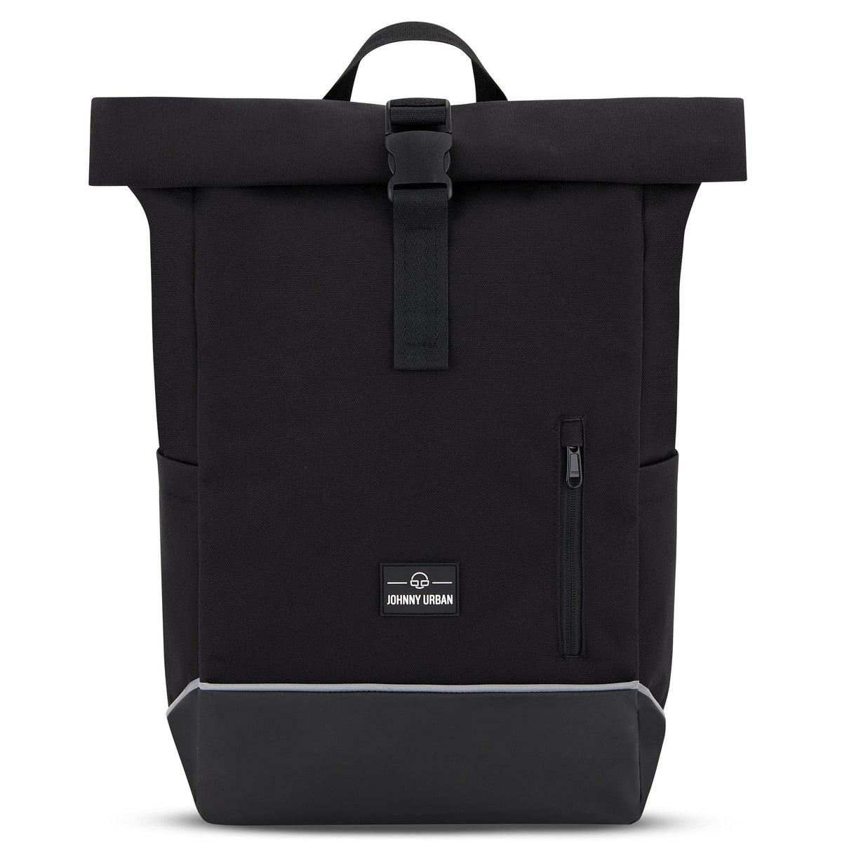Schwarzer Rolltop-Rucksack 'Robin Medium' von Johnny Urban mit Frontreißverschluss und verstärktem Boden