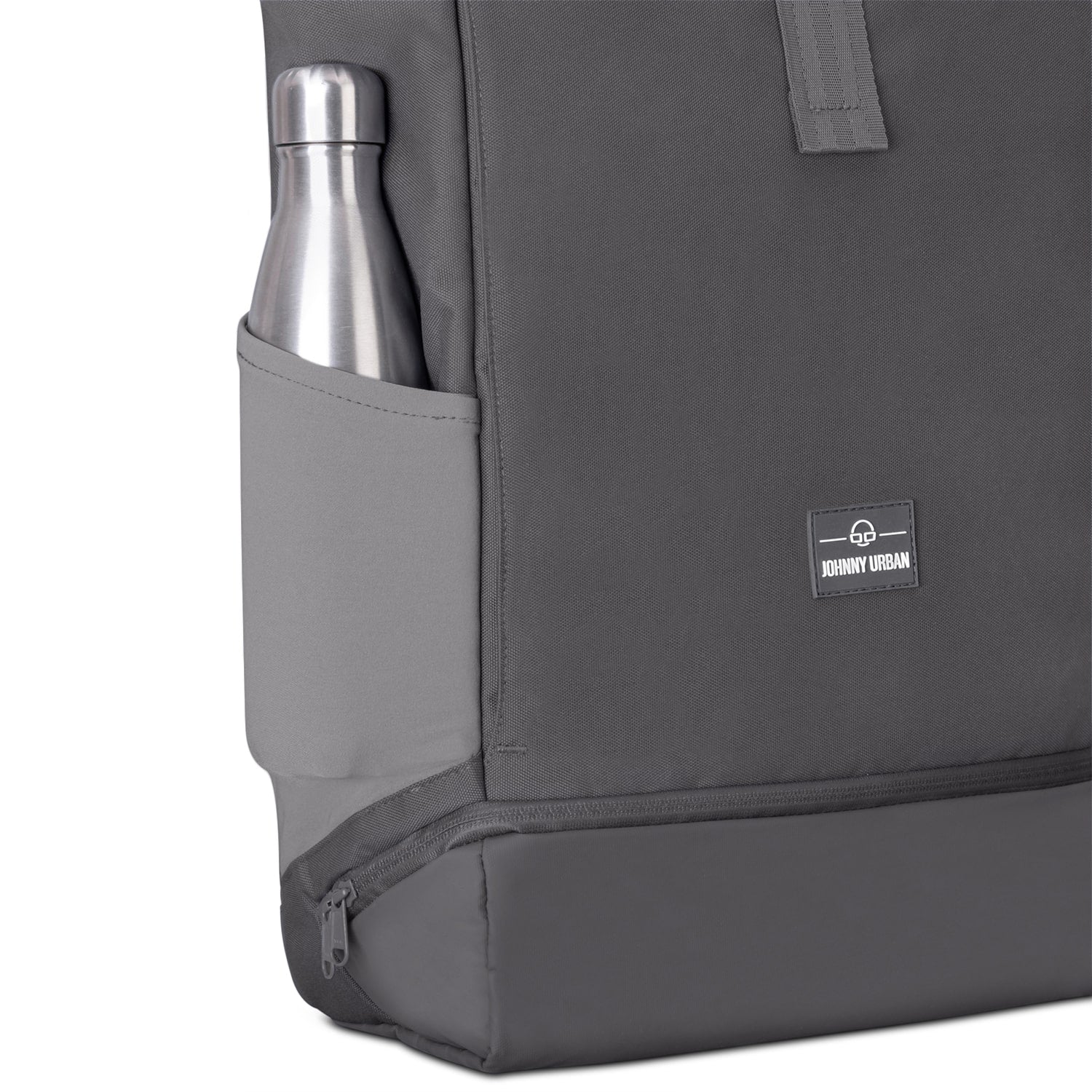 Dunkelgrauer Johnny Urban Rolltop Rucksack Allen XL mit seitlicher Tasche und Edelstahlflasche