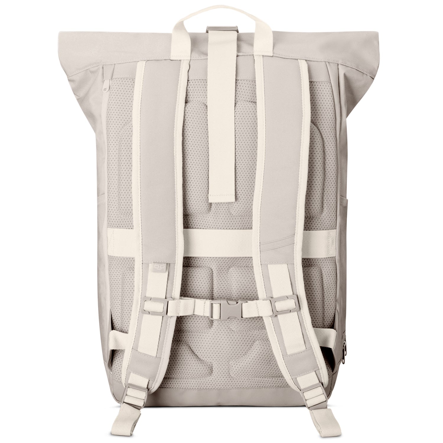 Beiger Rolltop Rucksack Allen XL mit gepolsterten Schulterriemen und Rückenbelüftung