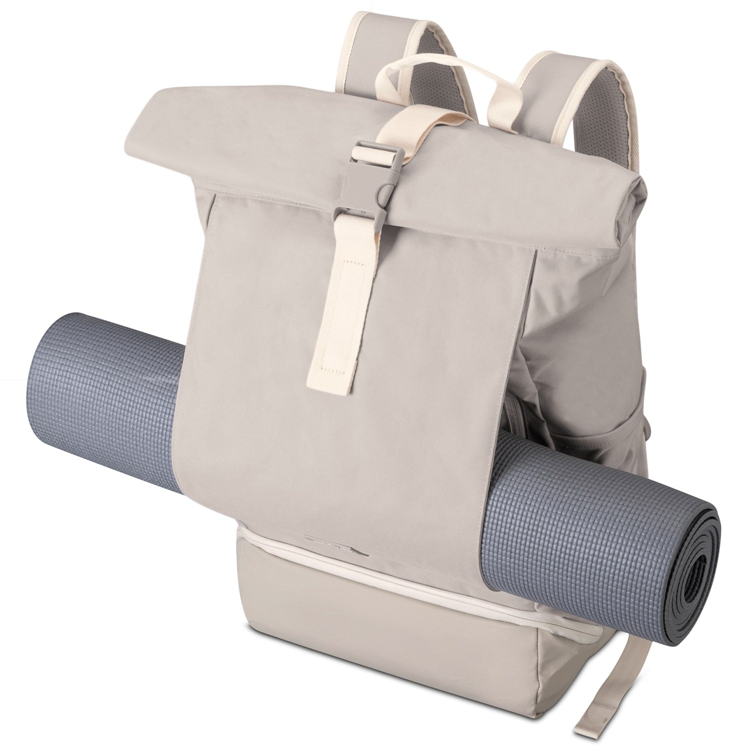 Beiger Rolltop Rucksack Johnny Urban Allen XL mit grauer Yogamatte