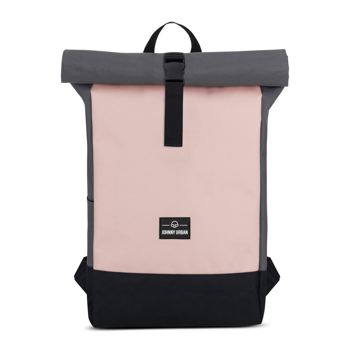 Johnny Urban Rolltop Rucksack 'Ryan' in Rosa mit grauem Rollverschluss und schwarzem Boden
