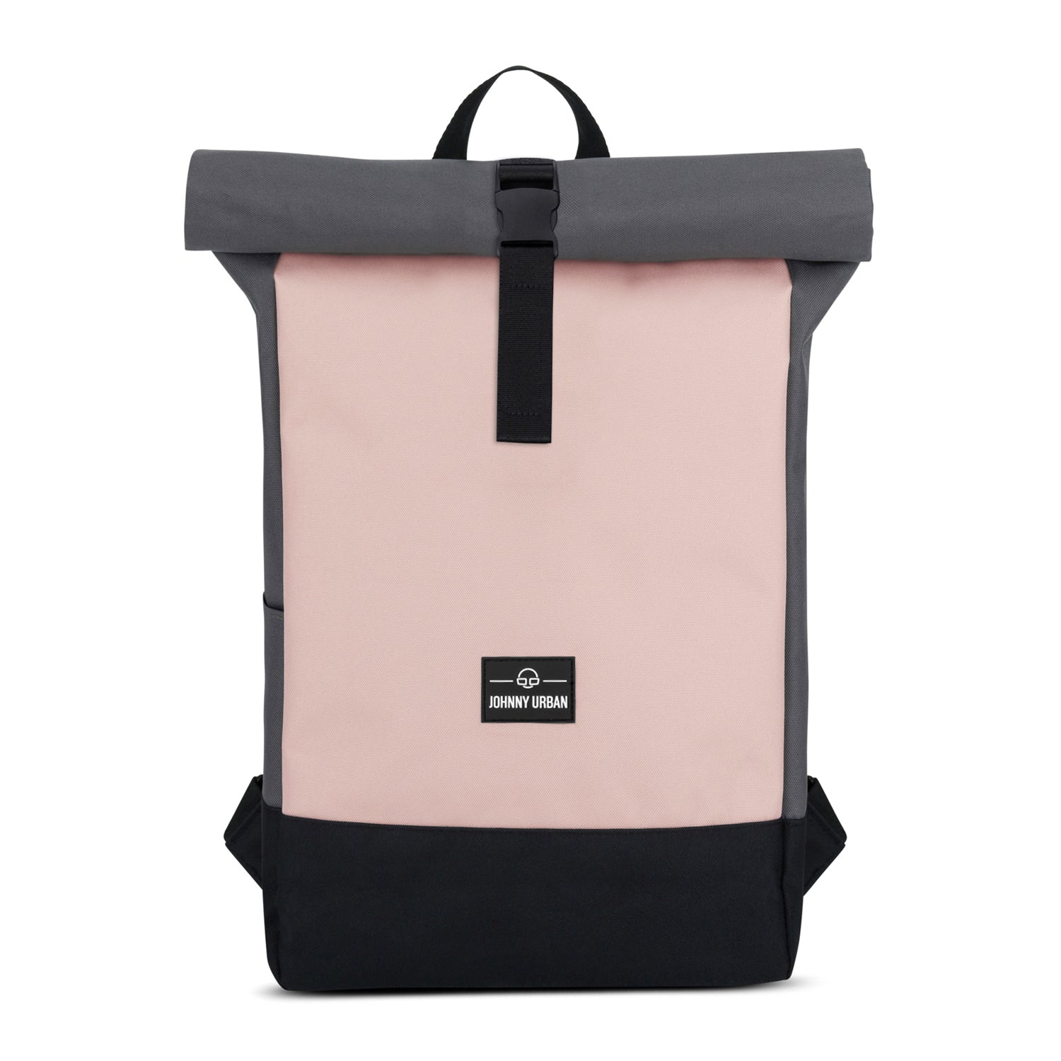 Johnny Urban Rolltop Rucksack 'Ryan' in Rosa mit grauem Rollverschluss und schwarzem Boden