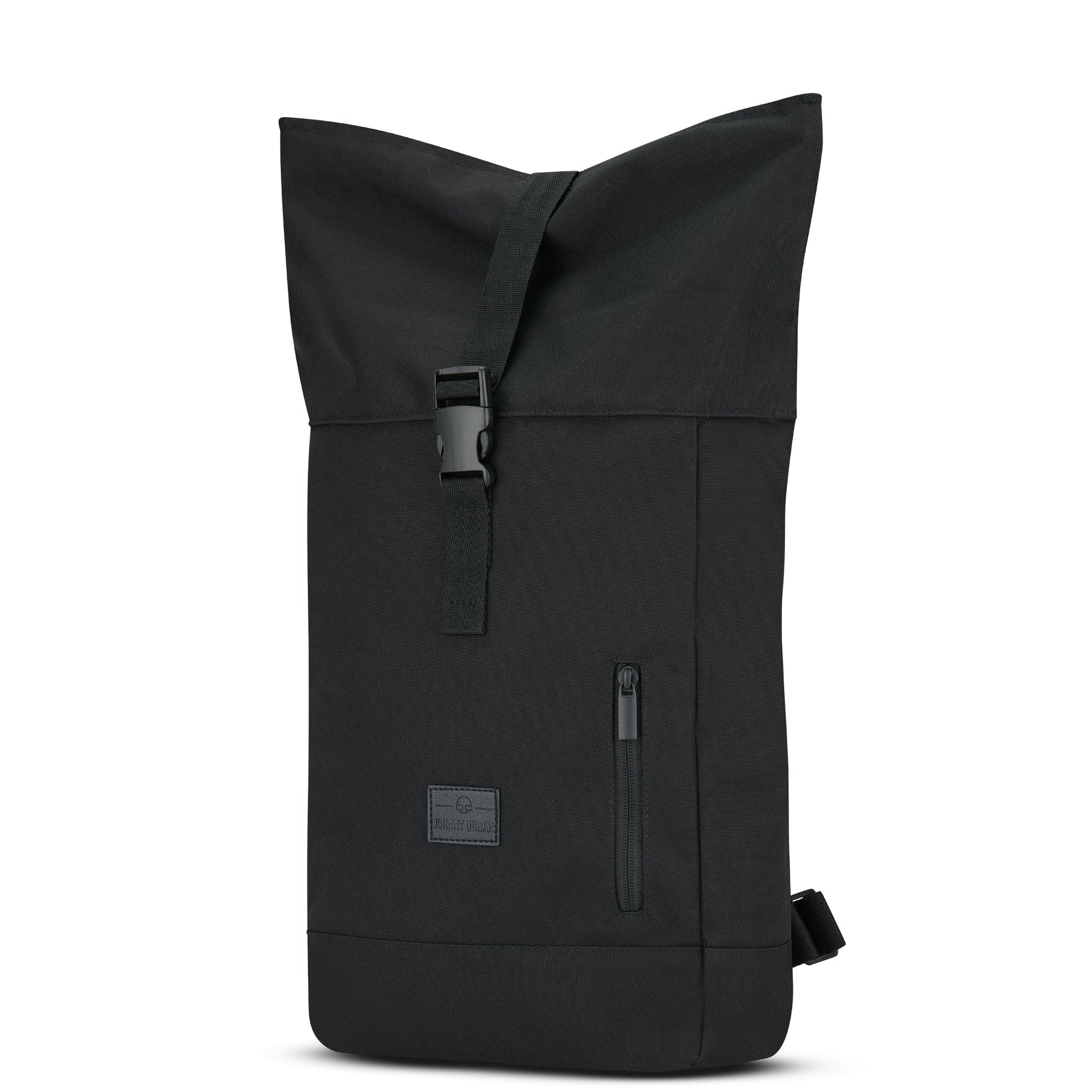 Kleiner schwarzer Rolltop Rucksack 'Robin Small' von Johnny Urban mit Steckverschluss und Frontreißverschluss