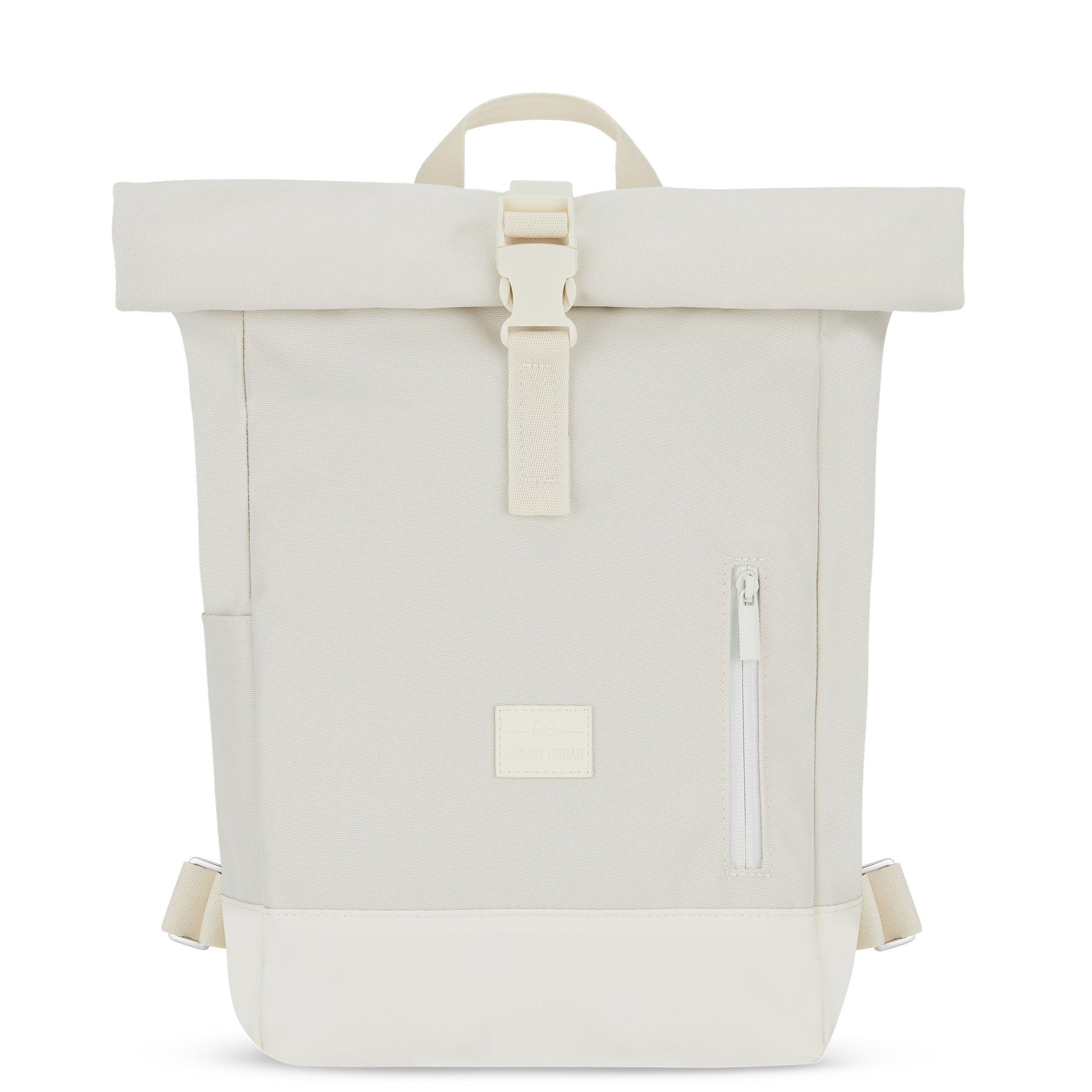 Weißer Rolltop-Rucksack 'Robin Small' von Johnny Urban mit seitlichem Reißverschluss und Schnalle vorne