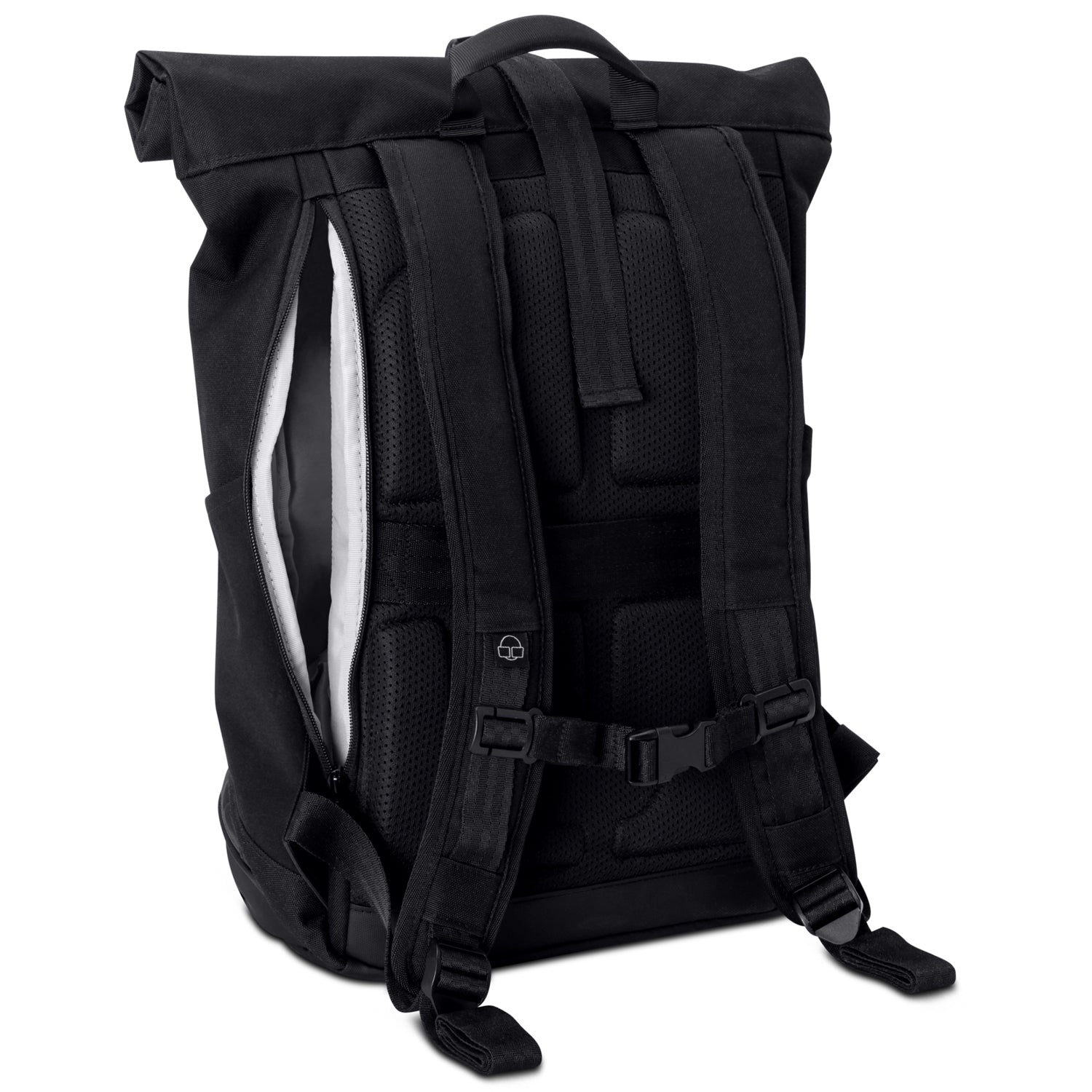 Schwarzer Rolltop Rucksack 'Allen Medium' von Johnny Urban mit gepolstertem Rücken und Schnellzugriffsseitenfach
