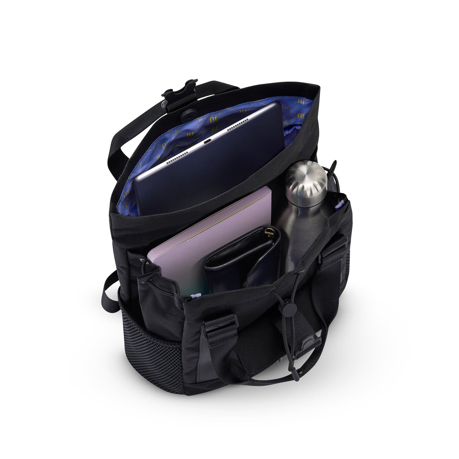 Schwarzer Johnny Urban Rucksack 'Jules' mit Tablet, Notebook, Geldbörse und Trinkflasche innen