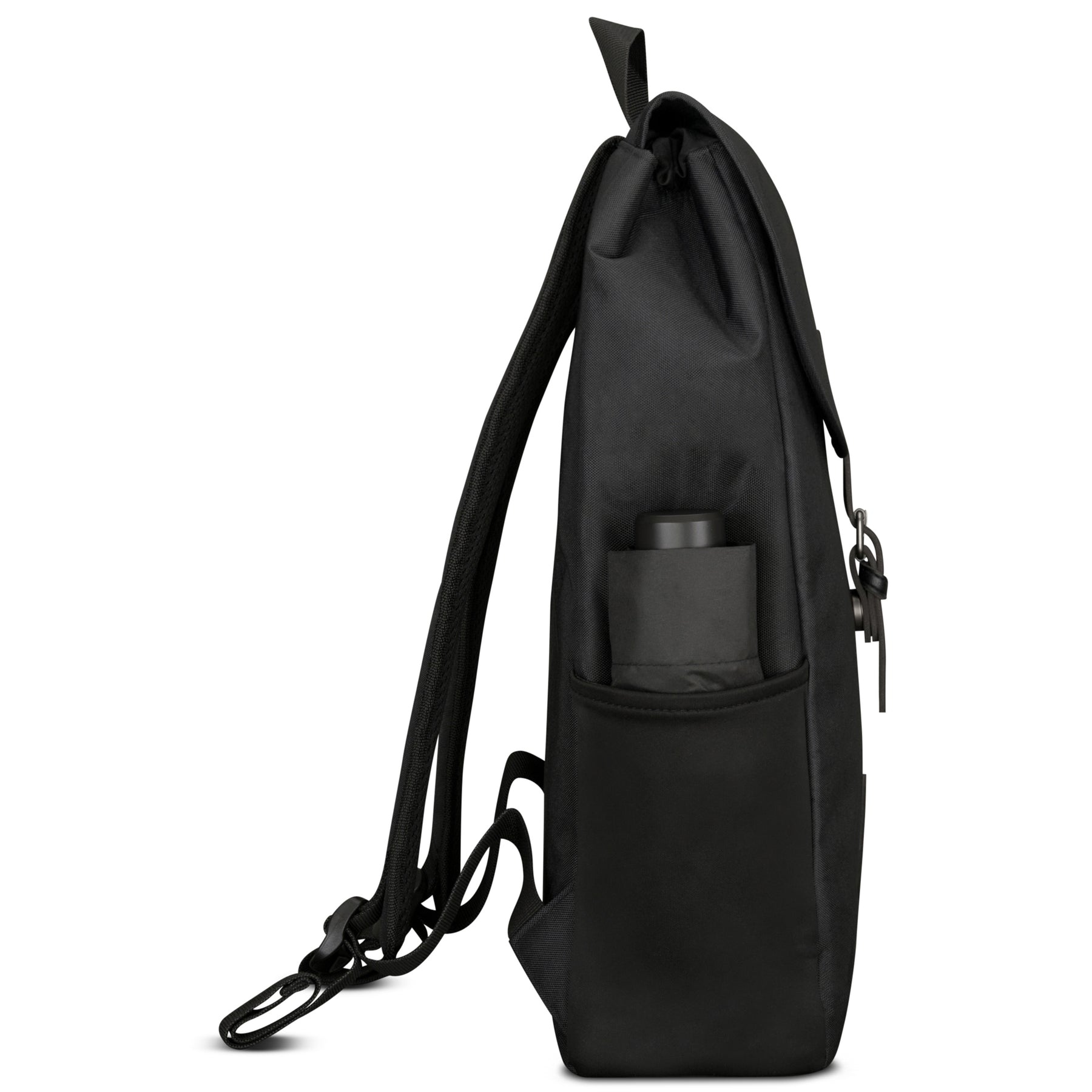 Schwarzer Johnny Urban Rucksack 'Liam' mit seitlicher Außentasche und verstellbaren Schultergurten