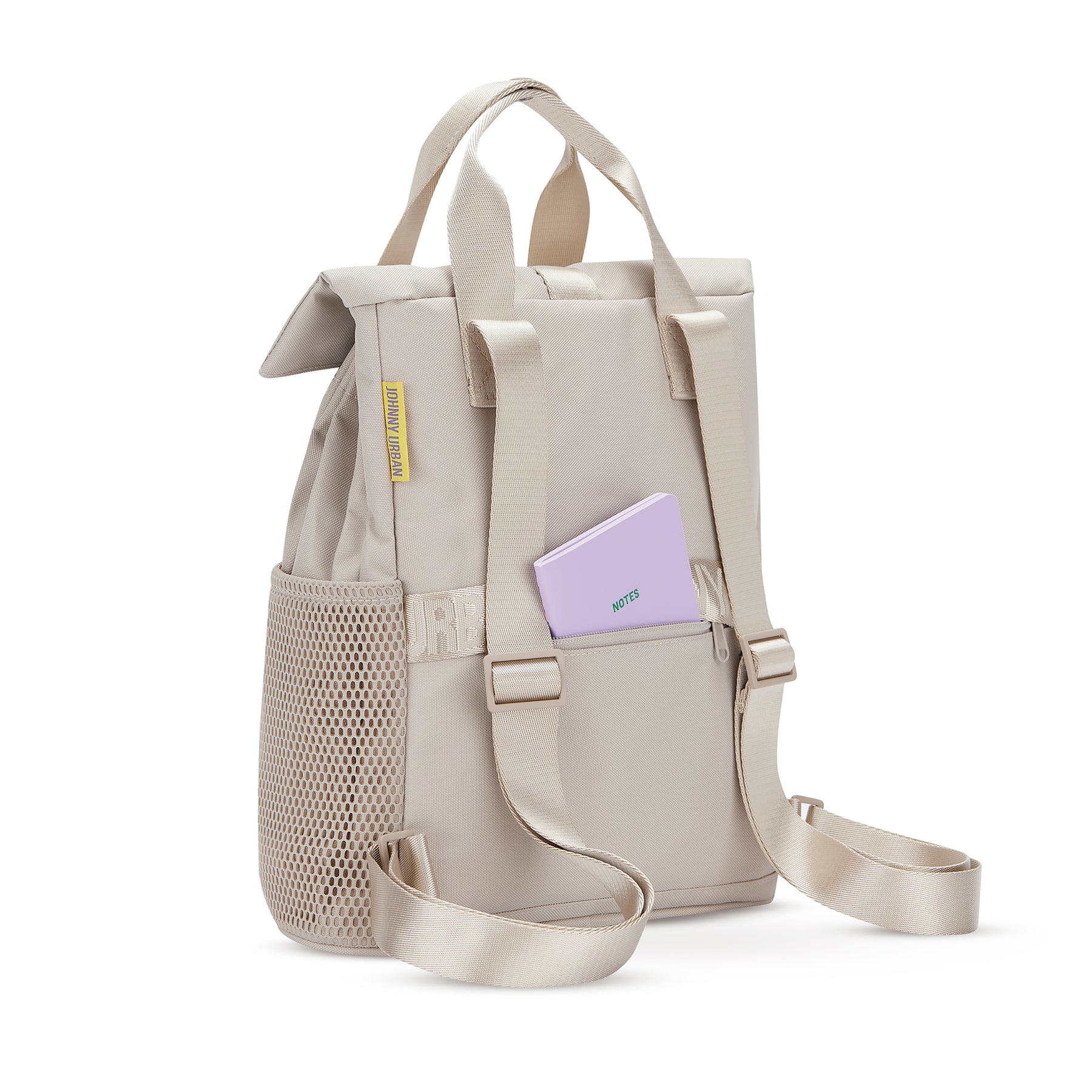 Beiger Damenrucksack 'Jules' von Johnny Urban mit Netzseitentasche und Notizbuch in Rückentasche