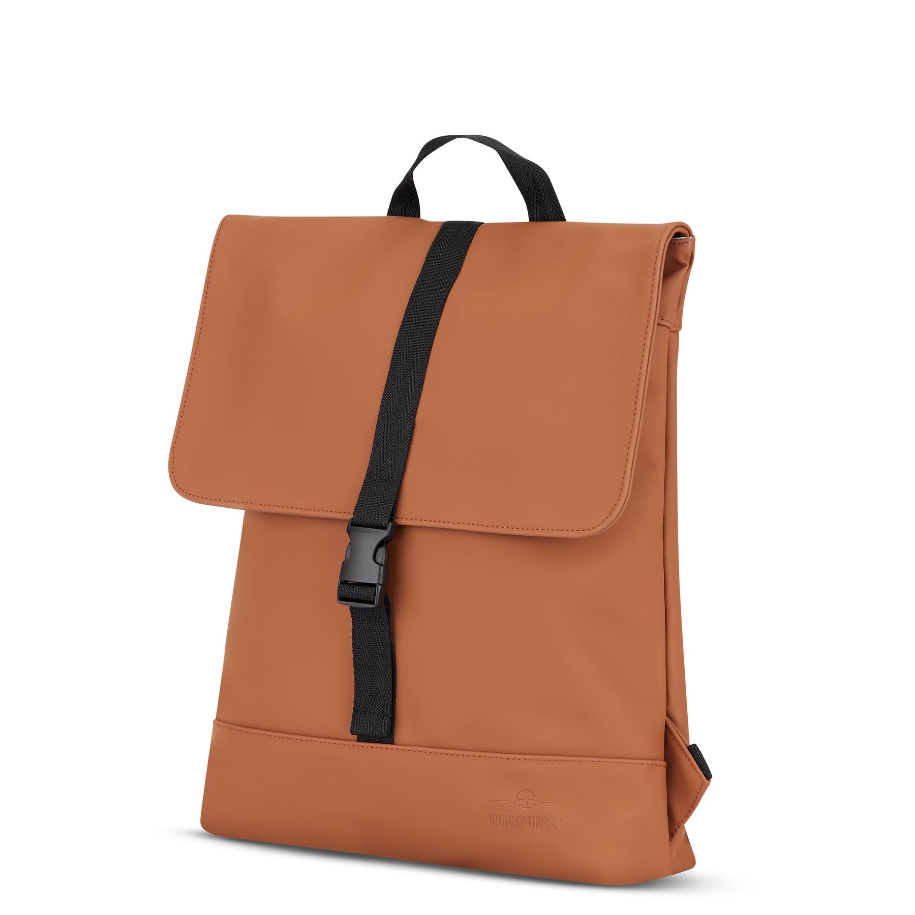 Damenrucksack 'Ruby' von Johnny Urban in caramelbraun mit Klappe und schwarzem Verschlussriemen
