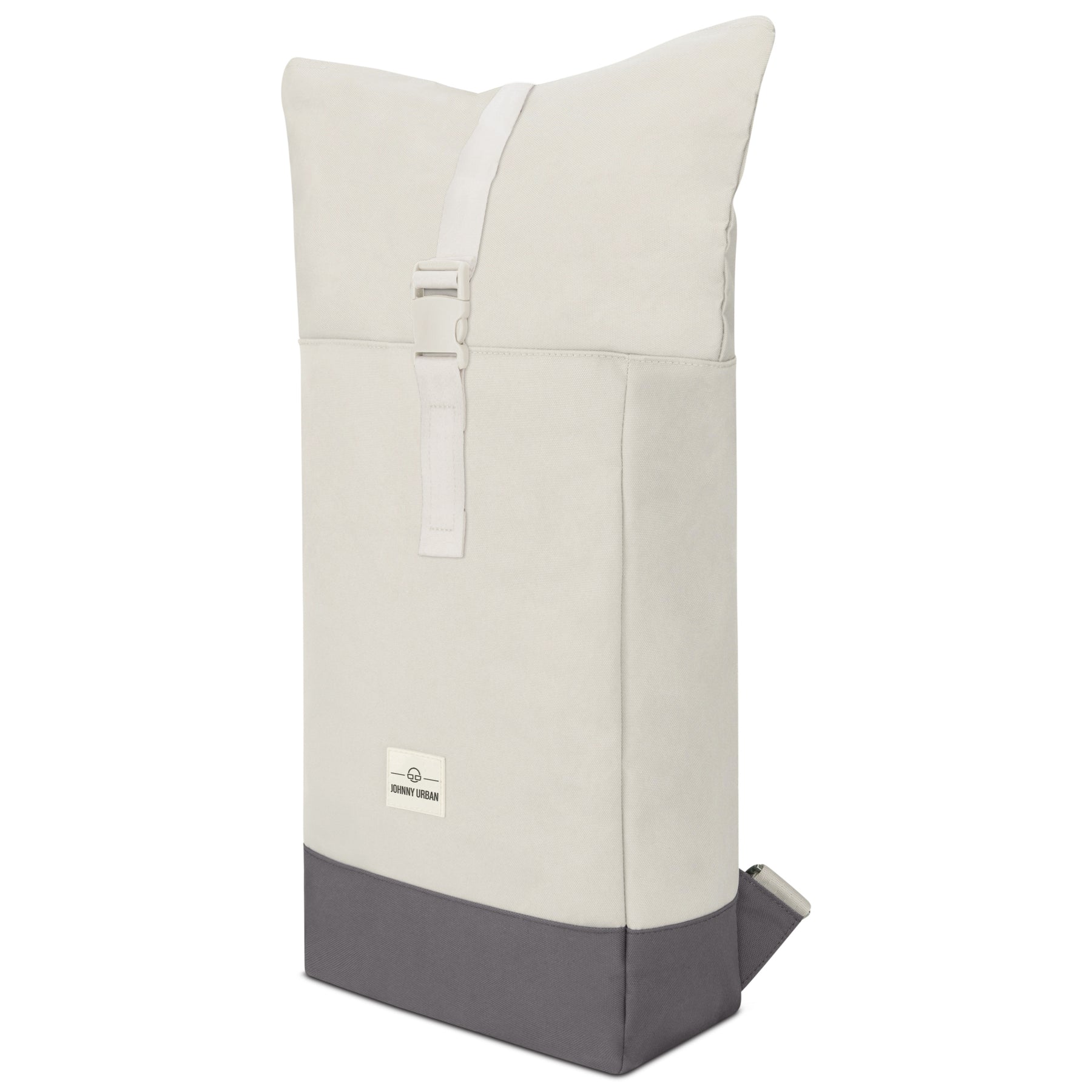 Beiger Rolltop-Rucksack 'Ryan' von Johnny Urban mit grauem Boden und verschließbarem Gurt