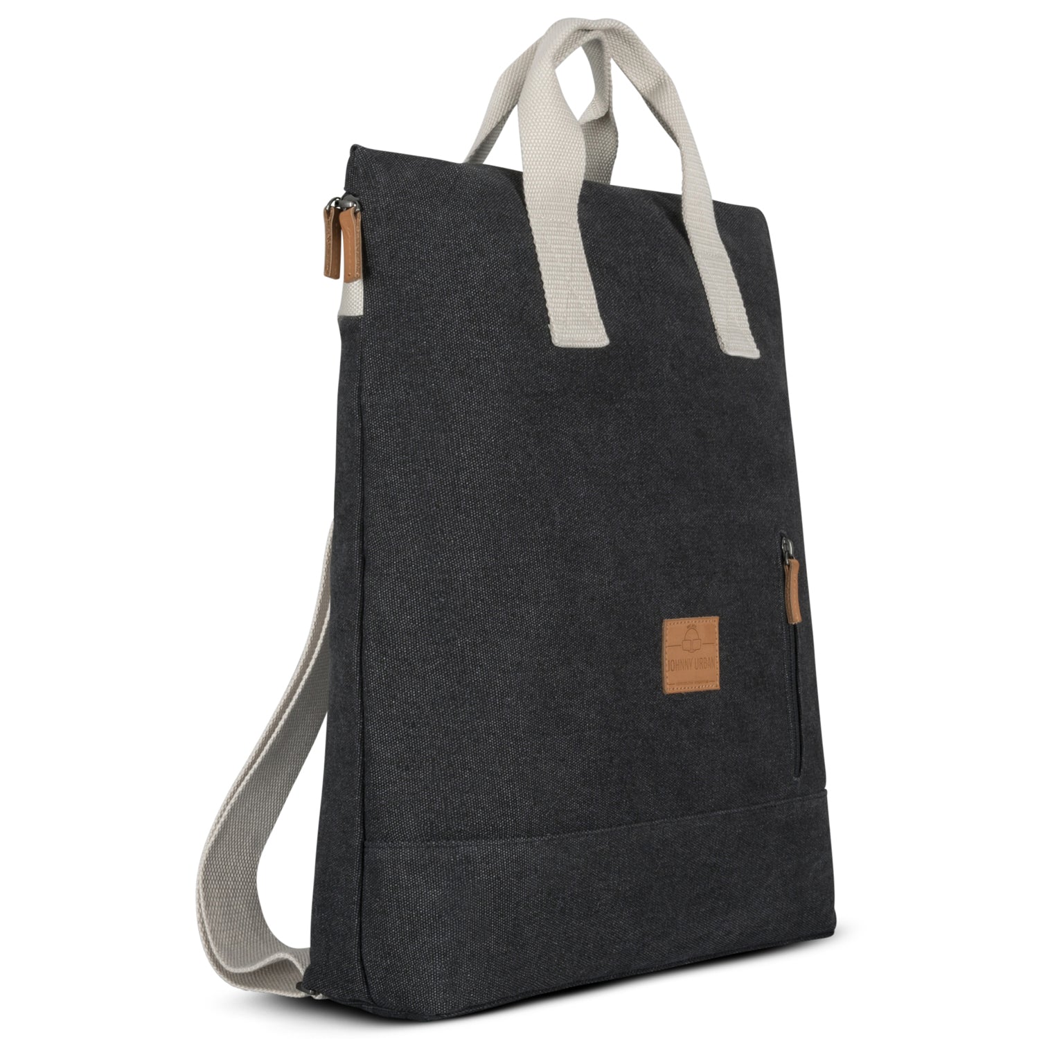 Johnny Urban Rucksack Tasche 'Sam' aus anthrazitfarbenem Canvas mit hellen Tragegriffen und Lederdetails