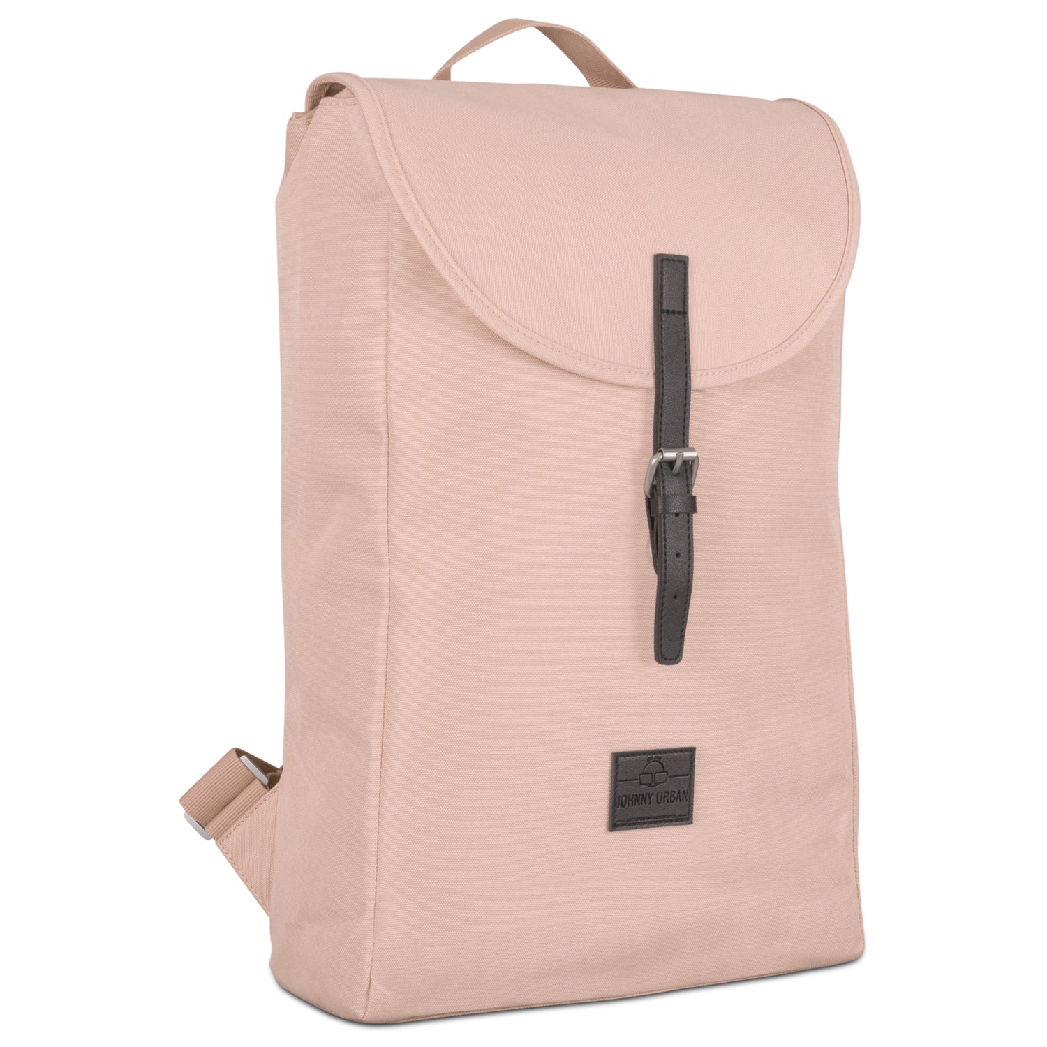 Johnny Urban Rucksack 'Liam' in Rosa mit schwarzem Lederriemen und Logoaufnäher