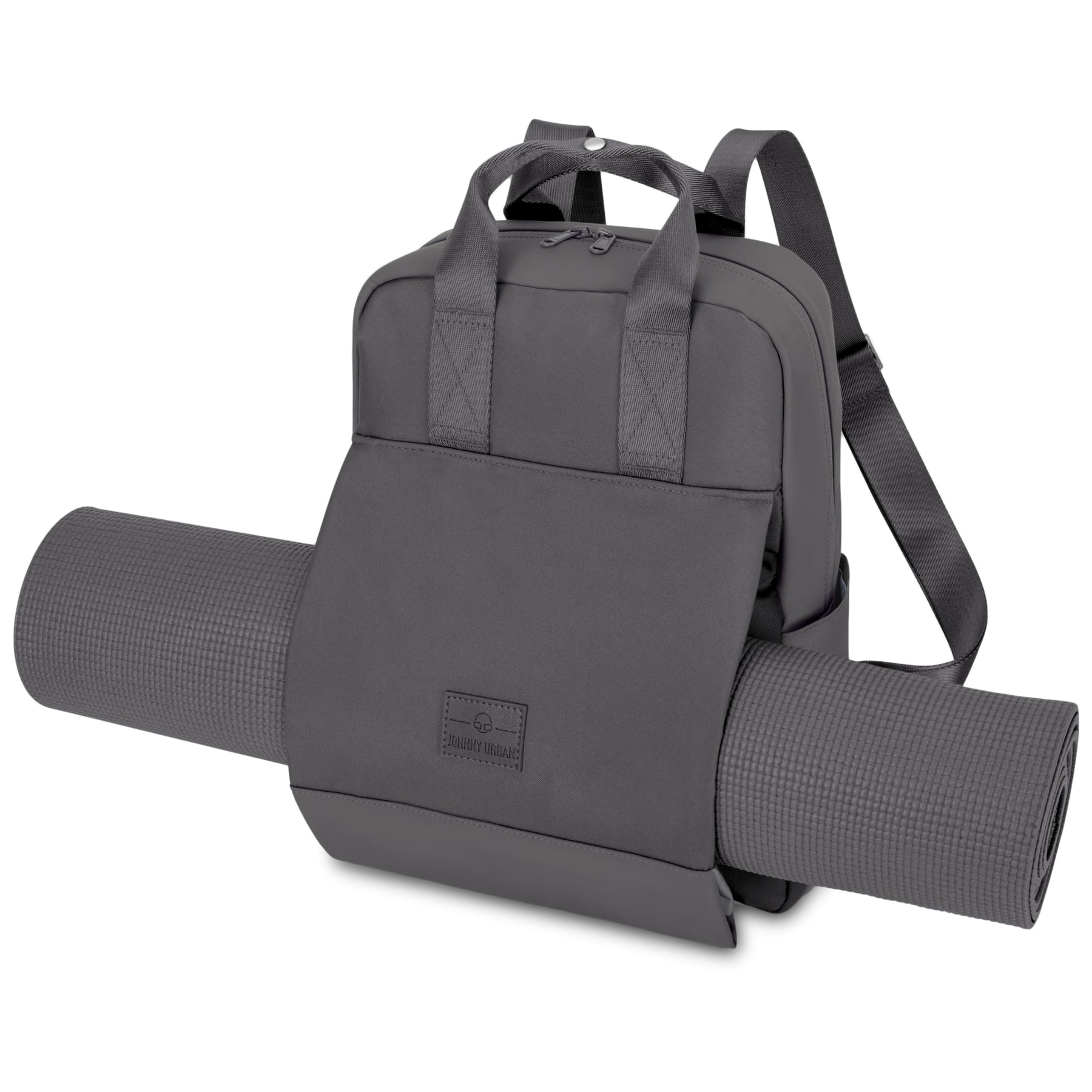 Grauer Johnny Urban Rucksack 'Jona Large' mit Yoga-Matte an der Vorderseite