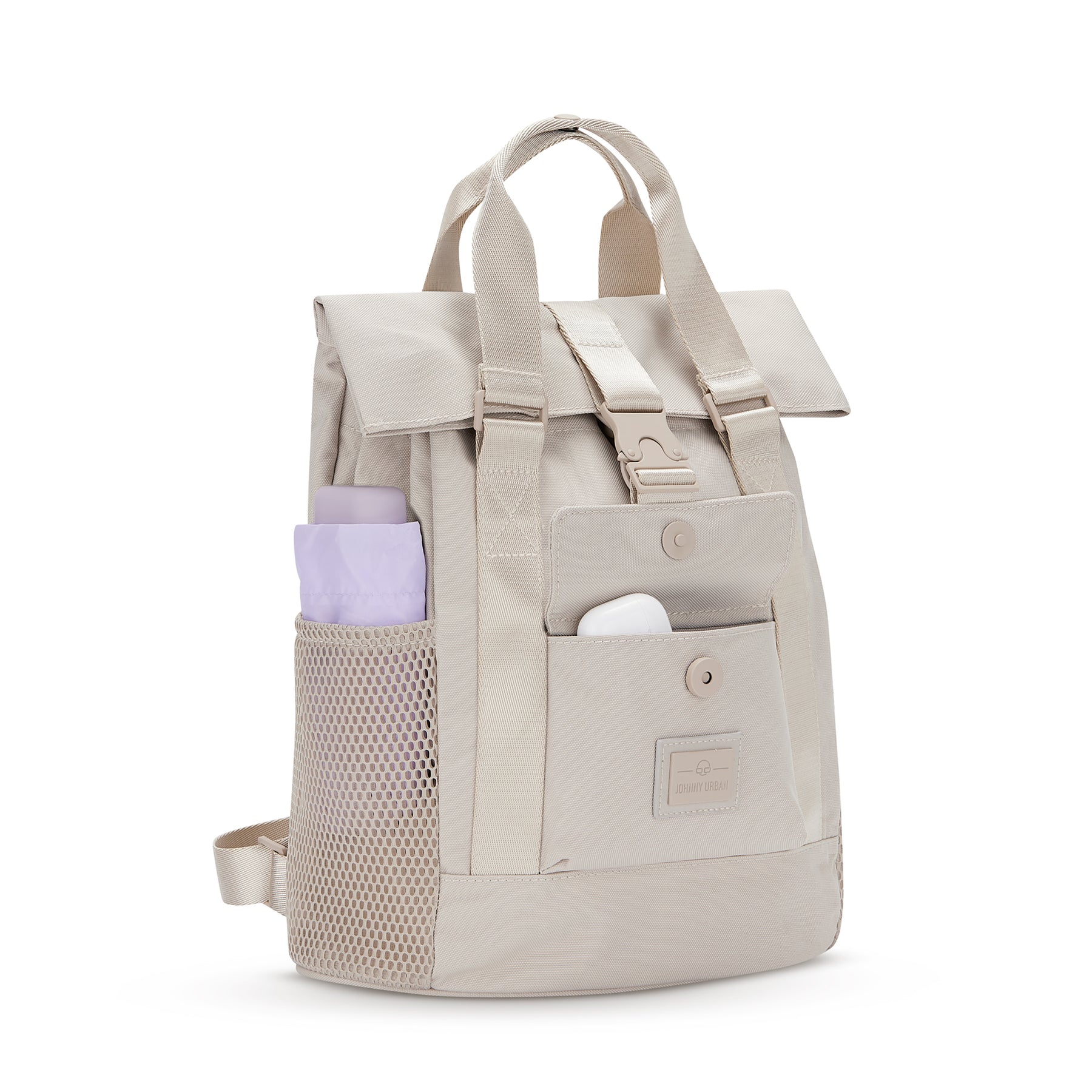 Beiger Damenrucksack "Jules" von Johnny Urban mit seitlicher Mesh-Tasche und Fronttasche mit Klappe