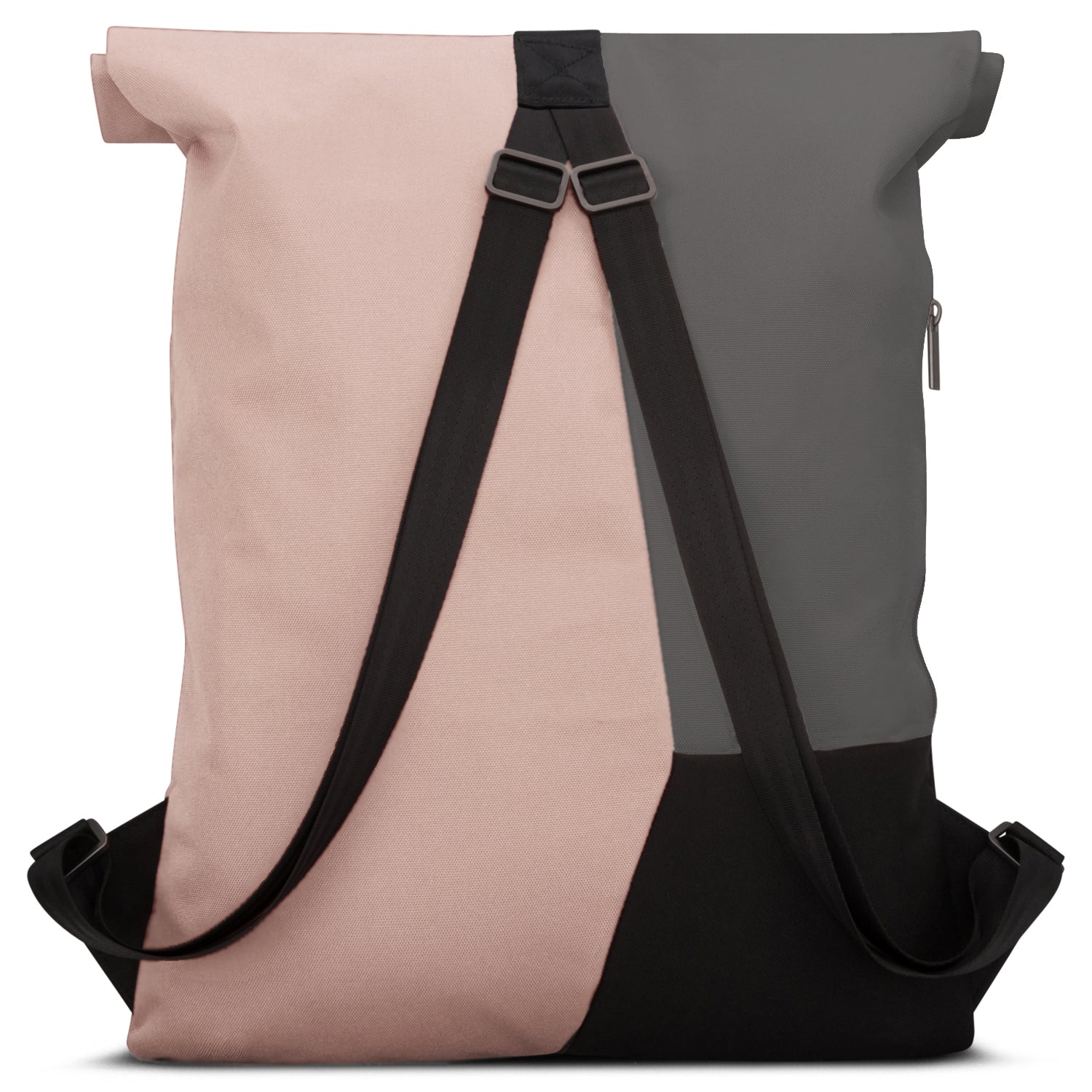 Rucksack 'Oskar' in Rosa, Grau und Schwarz mit verstellbaren schwarzen Schulterriemen, Rückansicht