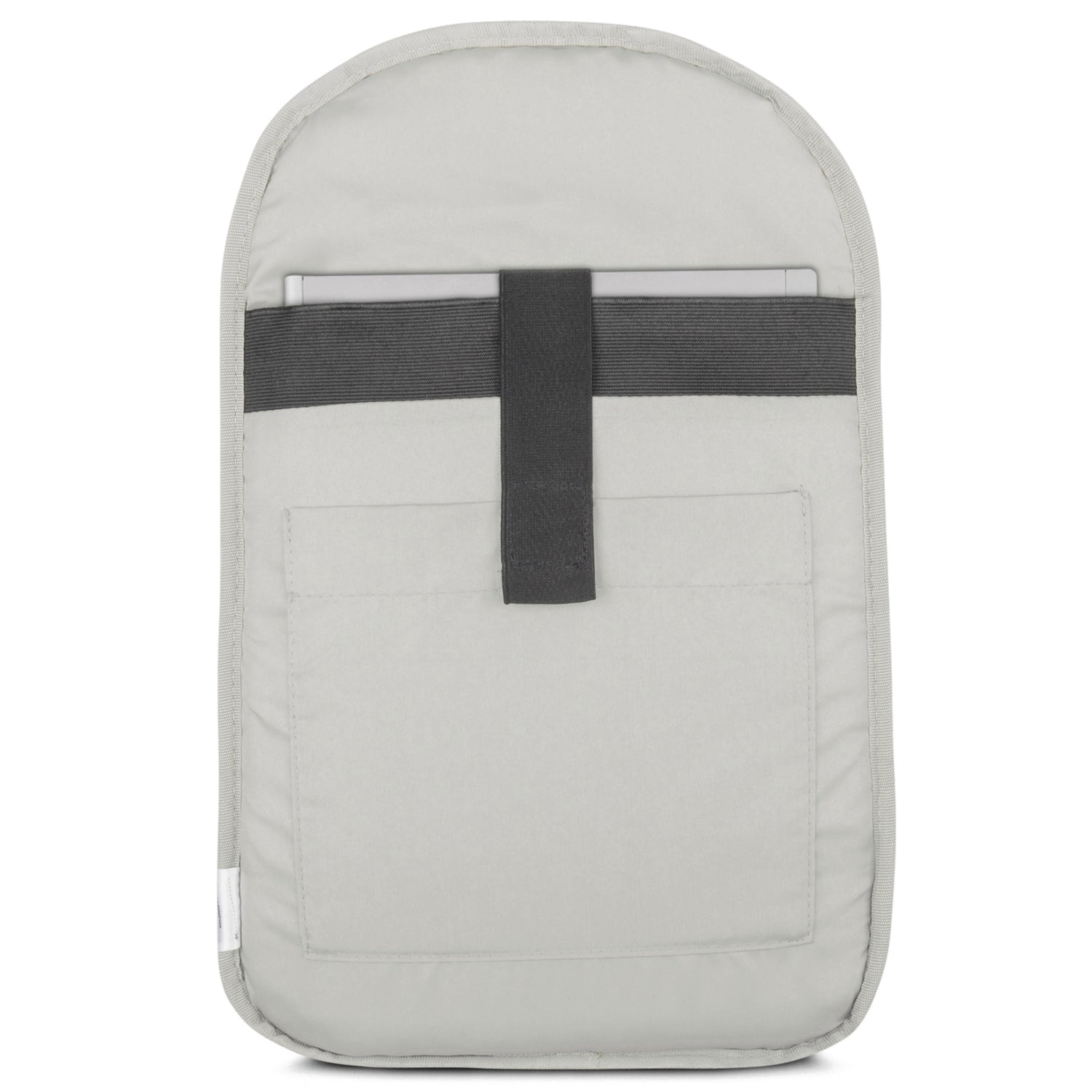 Gepolstertes Laptopfach in hellgrau mit schwarzem Klettverschluss des Rucksacks Milo