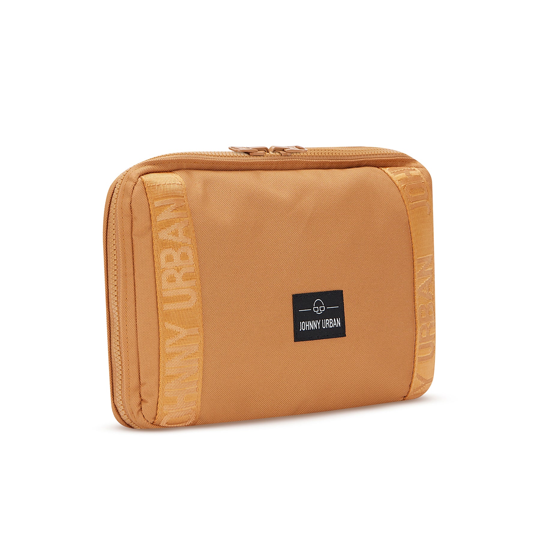 Faltbare Shopper Tasche 'Cassie' von Johnny Urban in karamellbraun mit Reißverschluss und Logo auf der Vorderseite