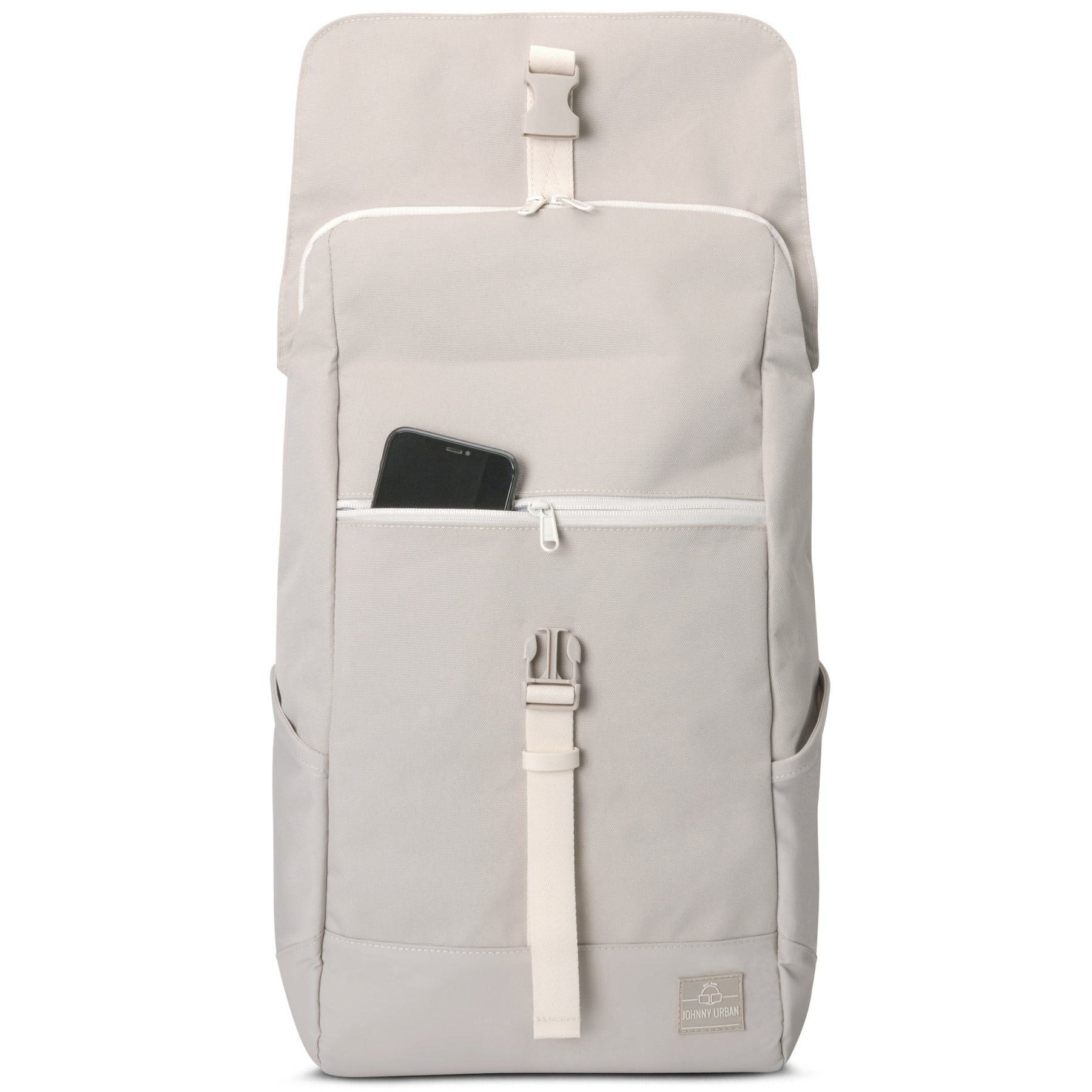 Beiger Johnny Urban Rucksack 'Mika' mit Fronttasche und Smartphone darin