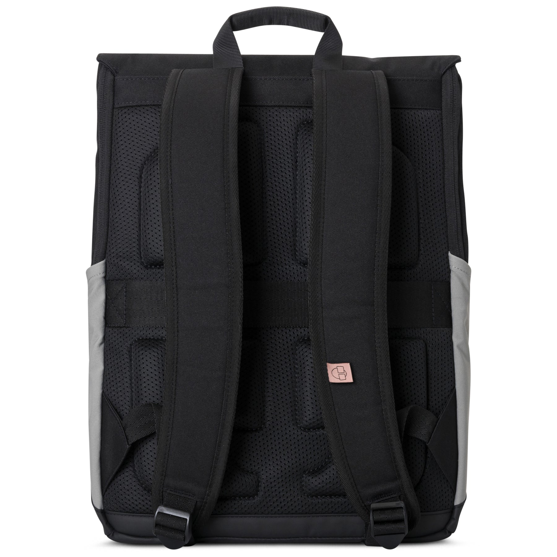 Rucksack 'Mika' Rückseite mit schwarzen, gepolsterten, verstellbaren Schultergurten und Handgriff