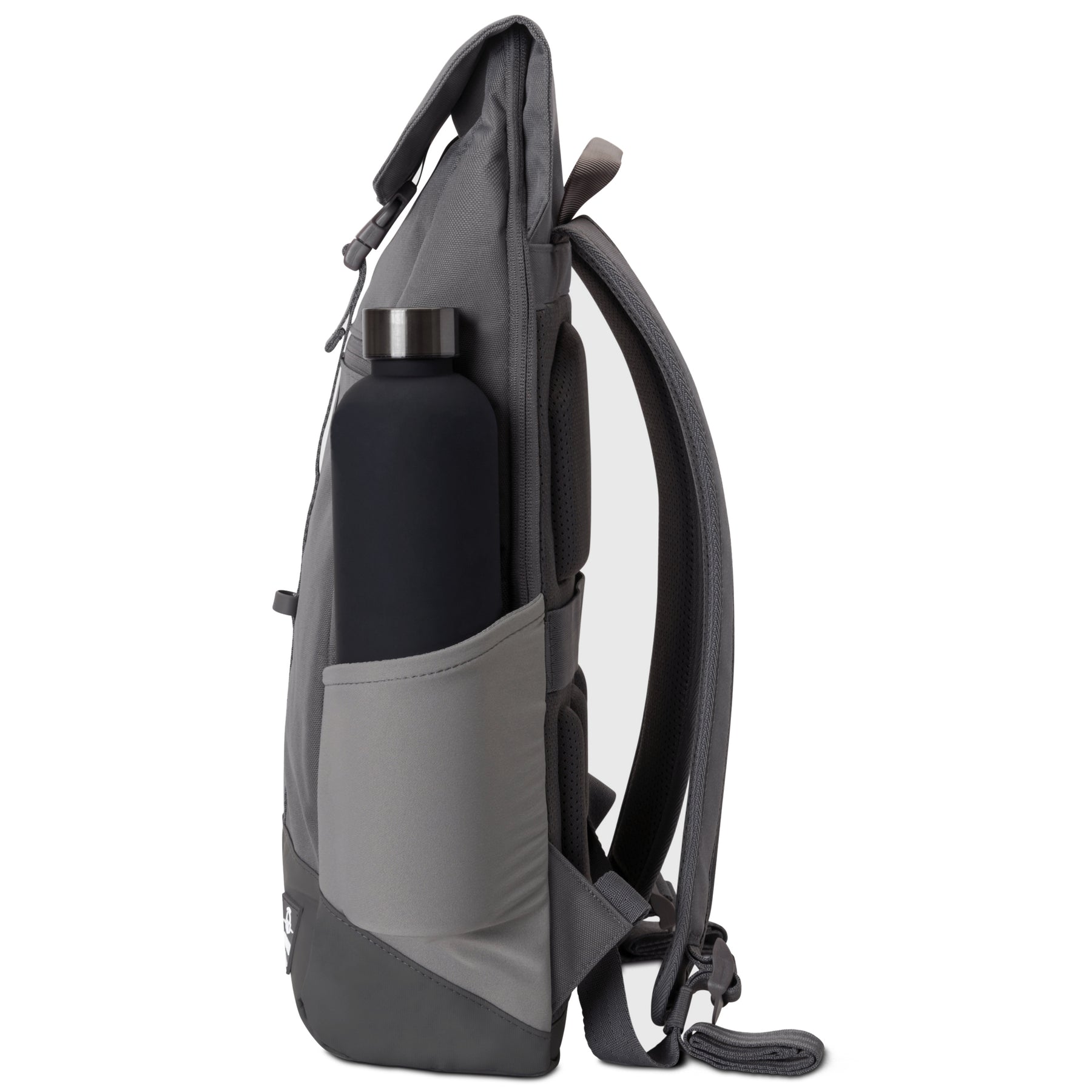 Dunkelgrauer Tagesrucksack 'Mika' für Damen mit Seitentasche und schwarzer Trinkflasche