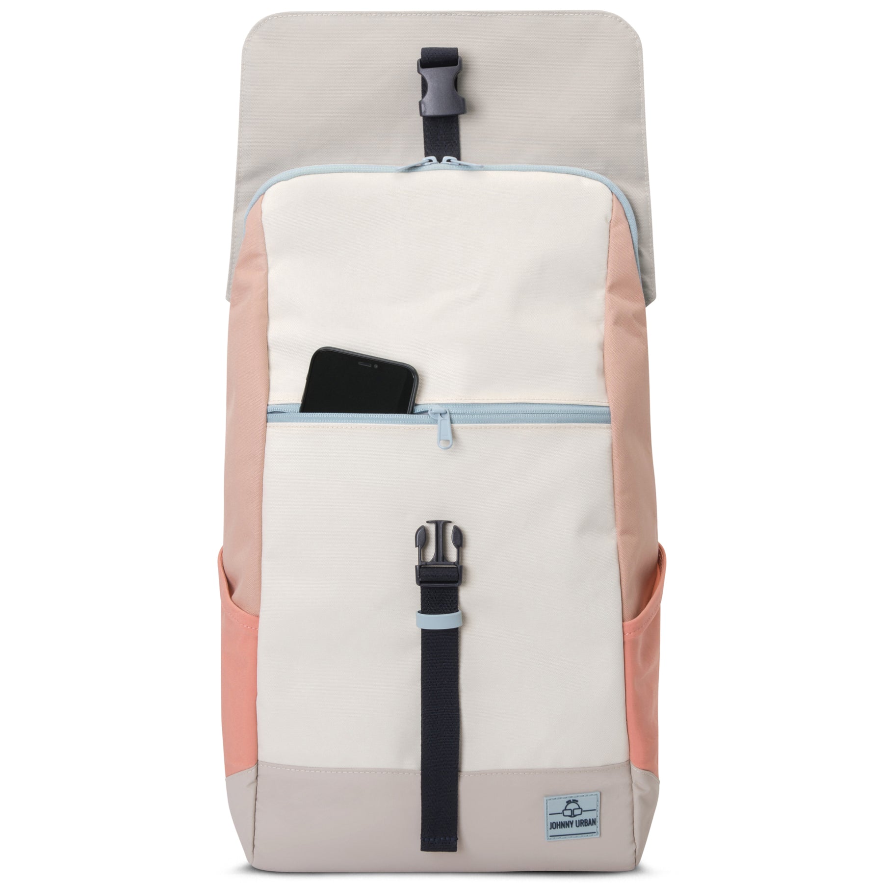 Johnny Urban Rucksack 'Mika' in Beige und Rosa mit schwarzem Verschluss und seitlichen Taschen