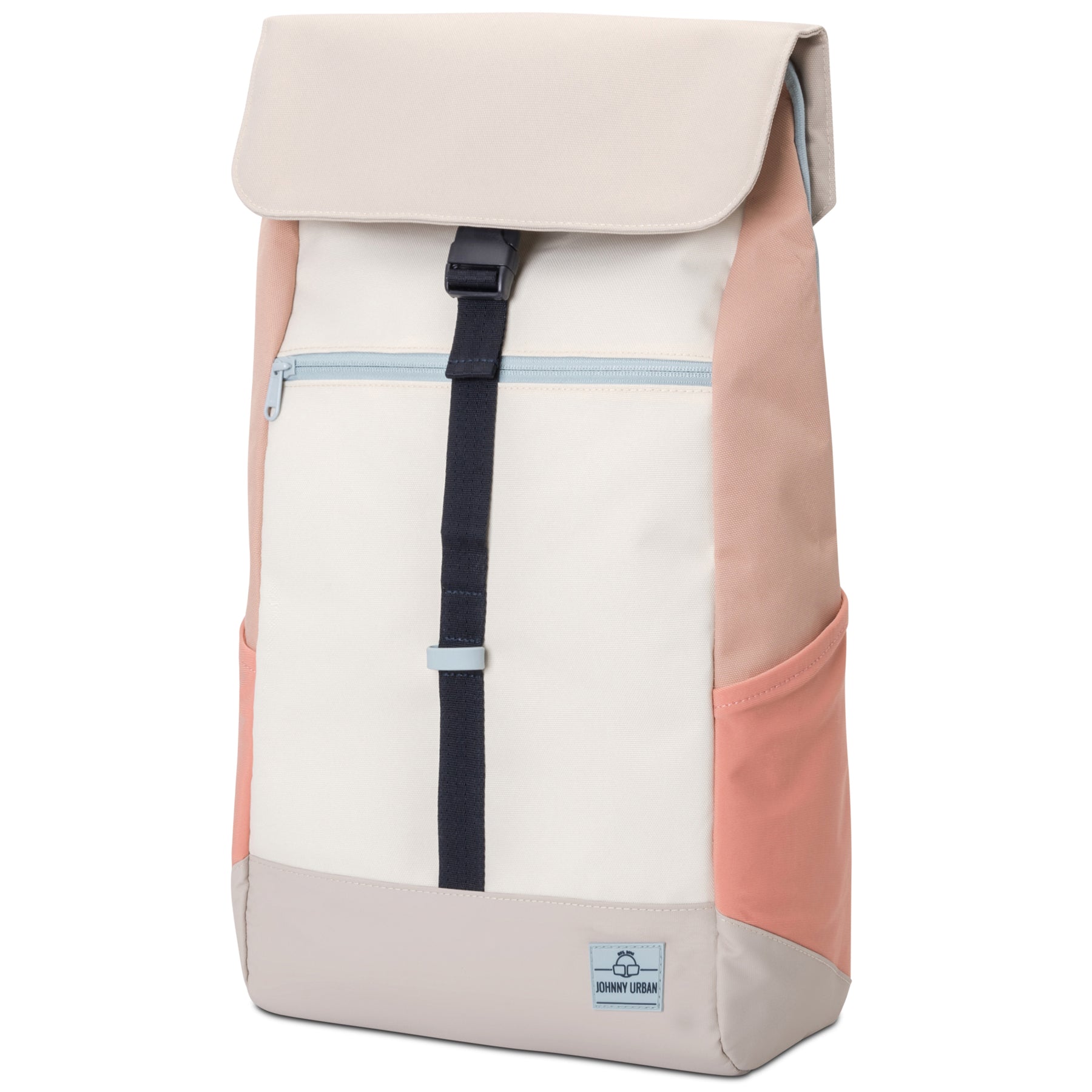 Rucksack 'Mika' von Johnny Urban in Beige, Rosa und Elfenbein mit Frontreißverschluss und schwarzem Verschlussriemen