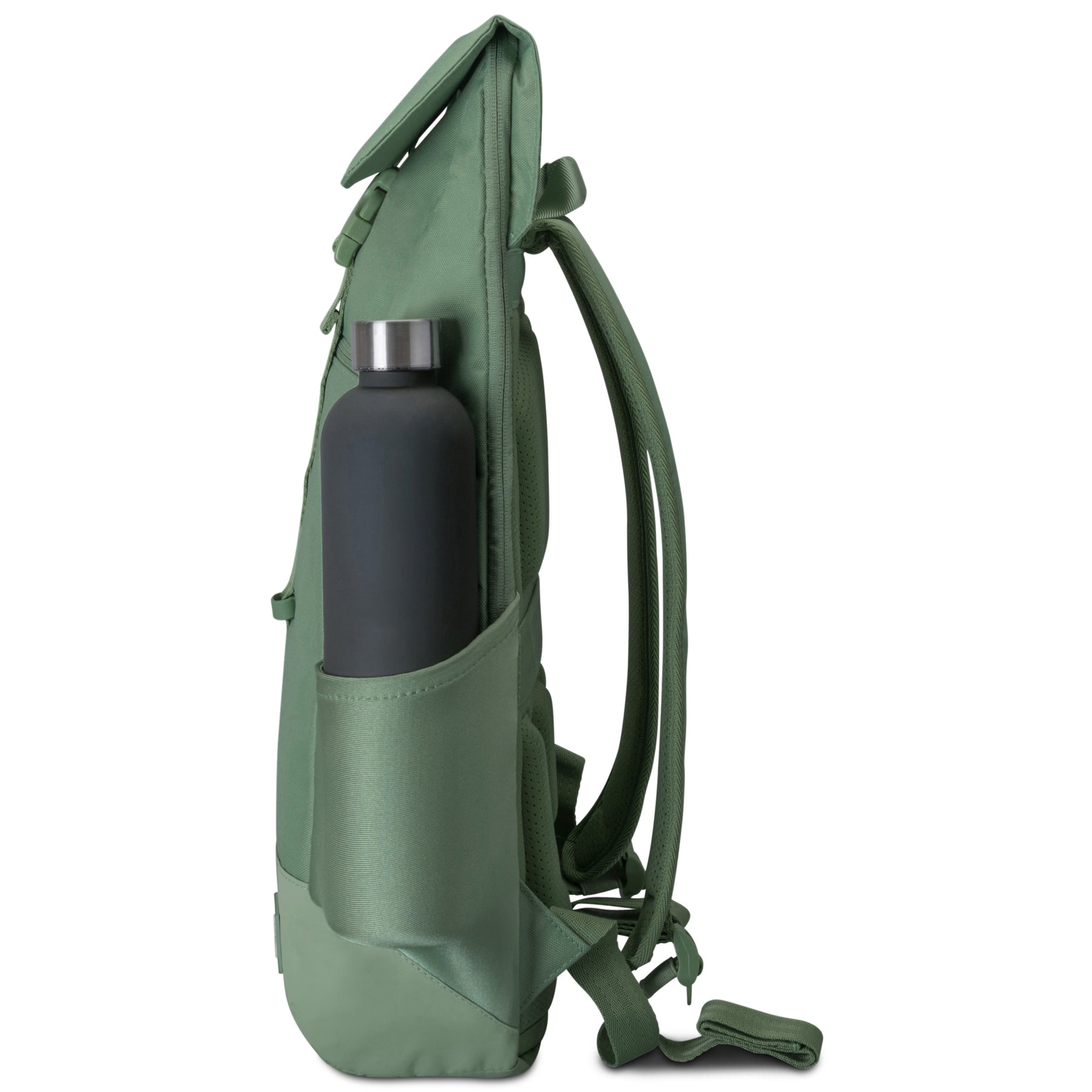 Grüner Tagesrucksack 'Mika' mit Seitentasche und schwarzer Trinkflasche