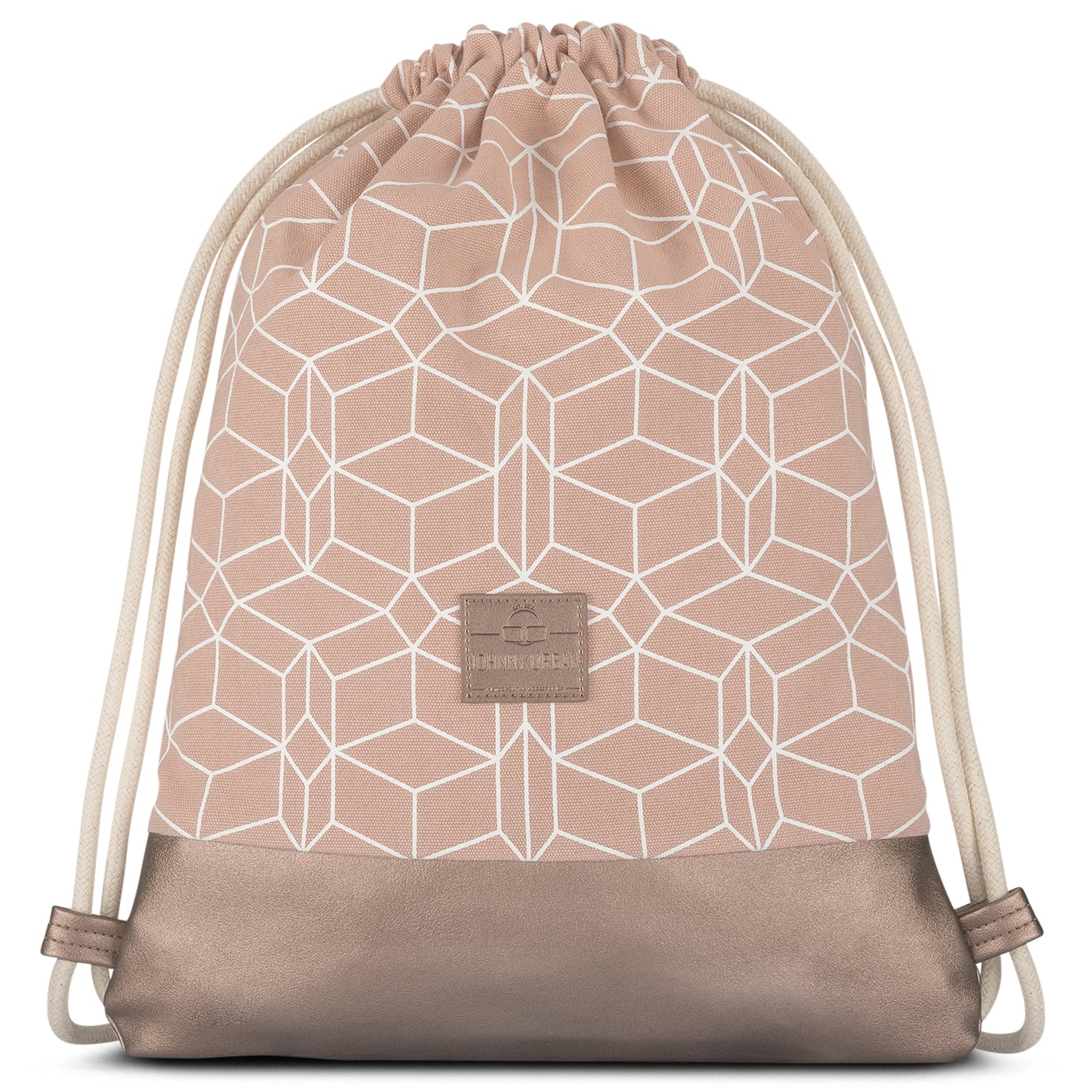 Turnbeutel 'Noah' von Johnny Urban in Roségold mit geometrischem Muster und metallic Boden