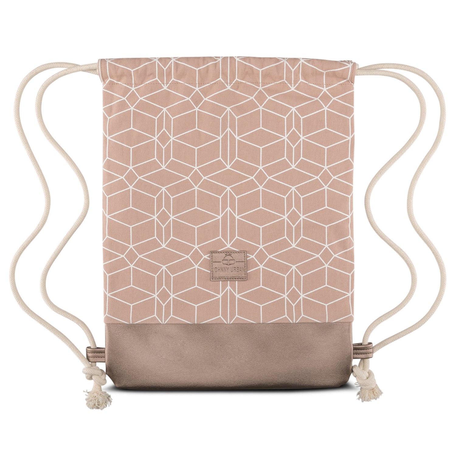 Turnbeutel 'Noah' in rosegold mit geometrischem Muster und Kordelzügen