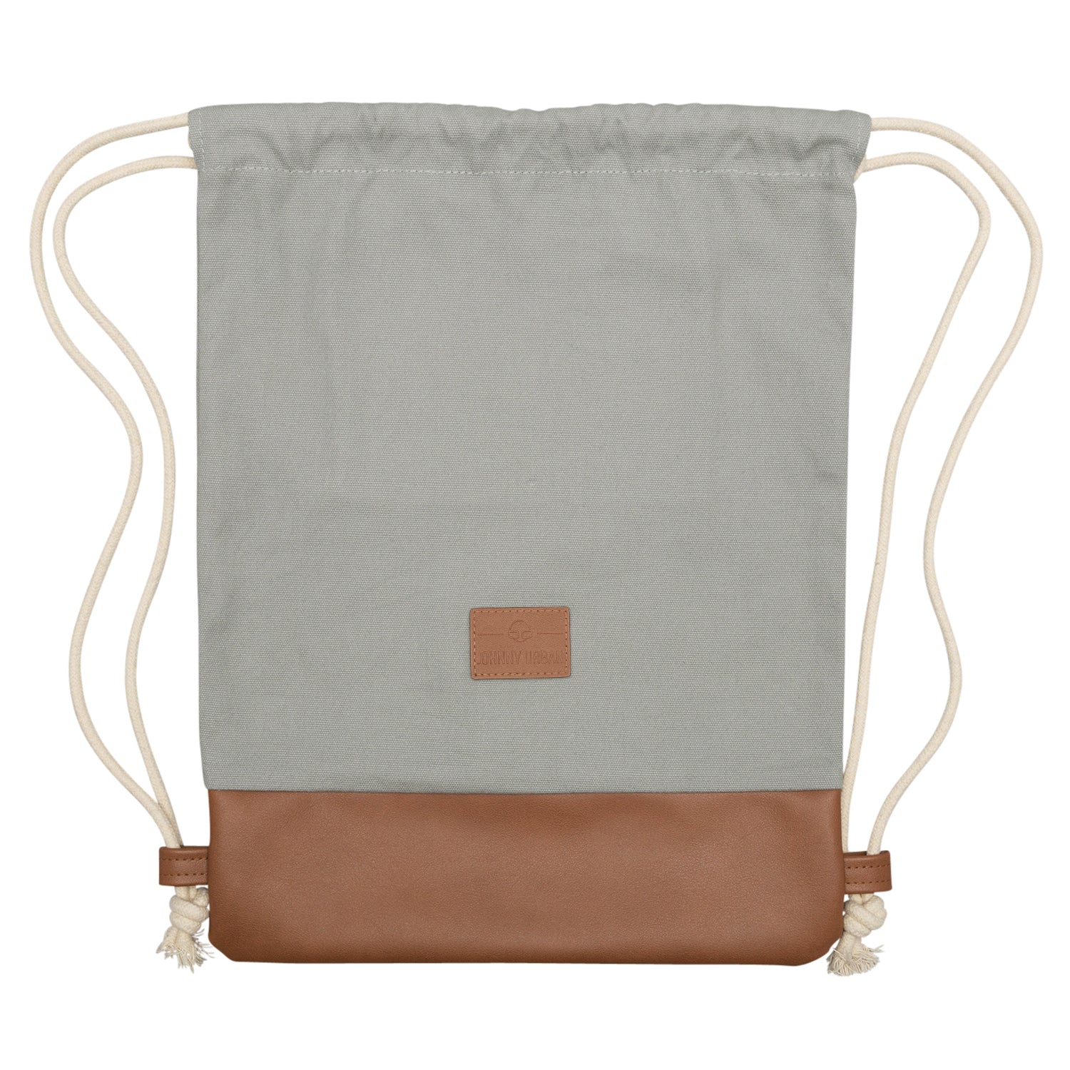 Turnbeutel 'Luke' von Johnny Urban grau mit braunem Kunstlederboden und weißen Trägern