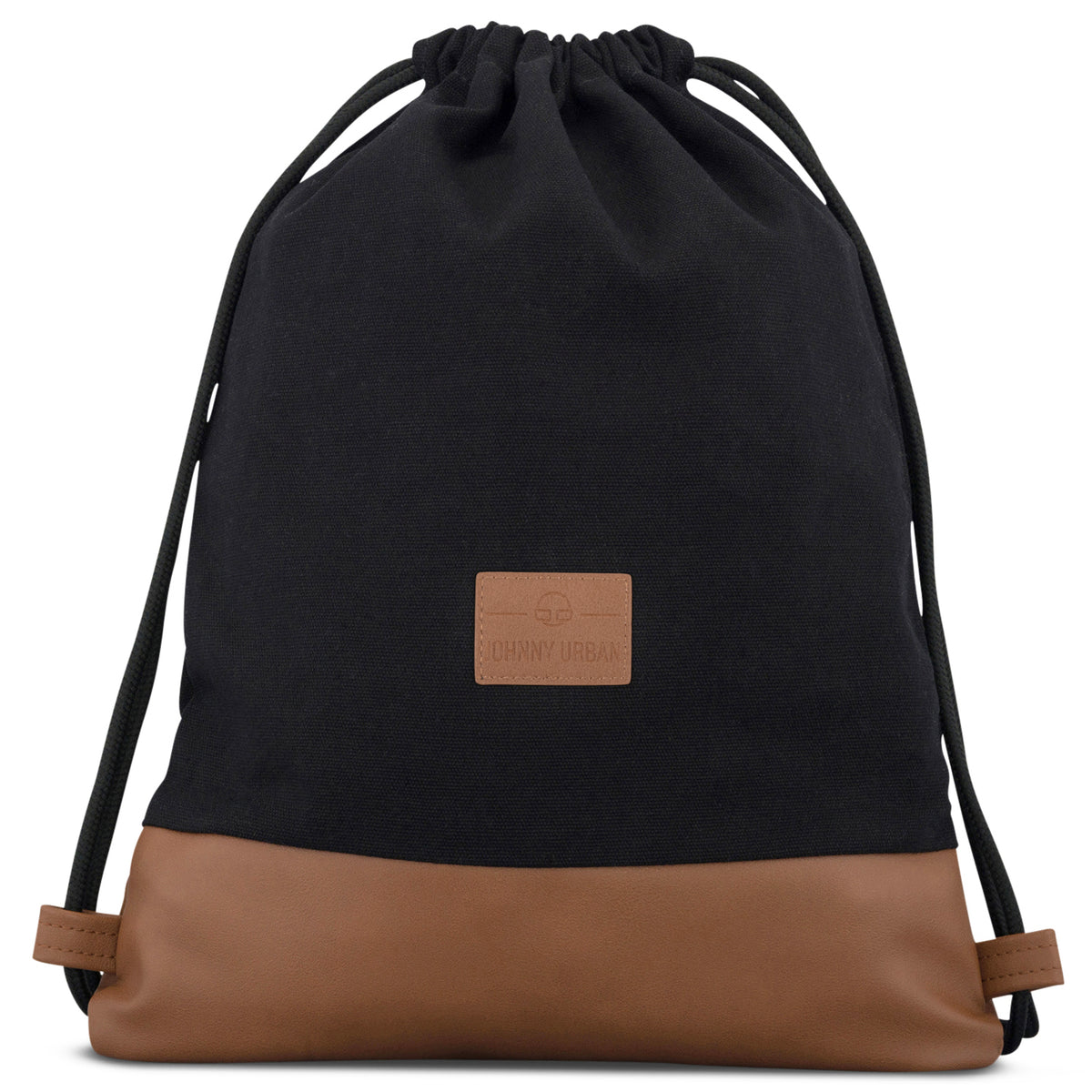 Turnbeutel Luke von Johnny Urban, schwarz mit braunem Kunstlederboden und Logo-Patch