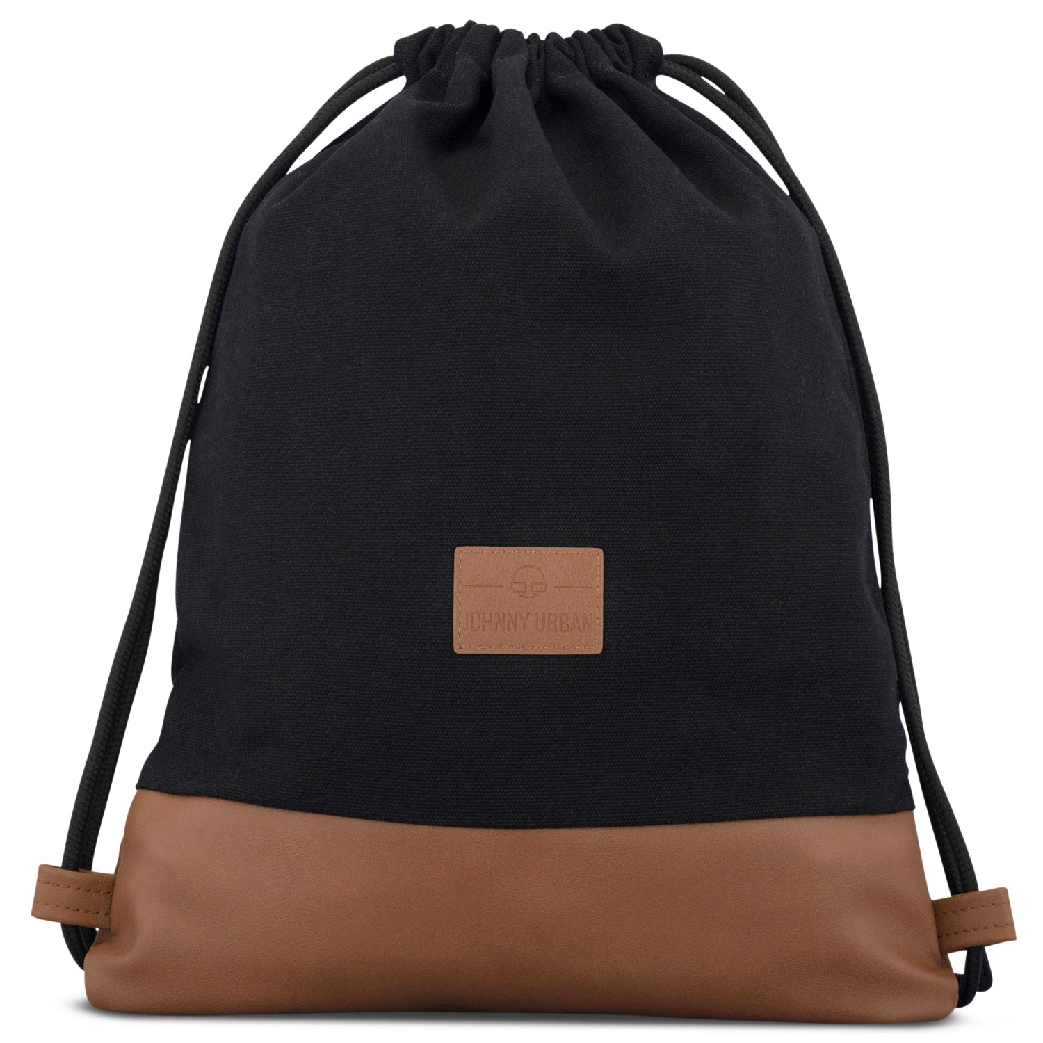 Turnbeutel Luke von Johnny Urban, schwarz mit braunem Kunstlederboden und Logo-Patch