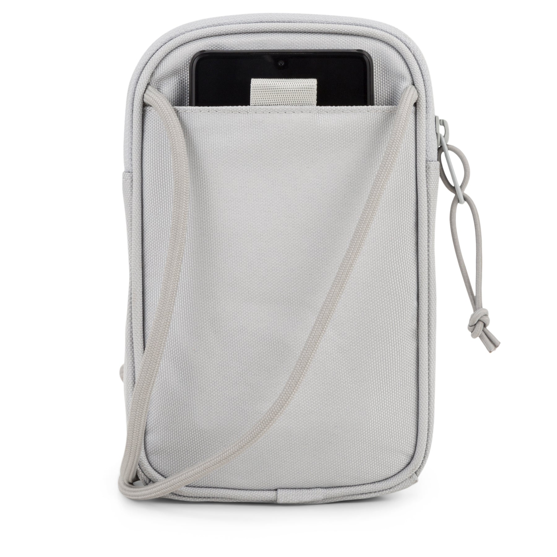 Kleine graue Umhängetasche 'Josh' mit sichtbarem Smartphone in Frontfach