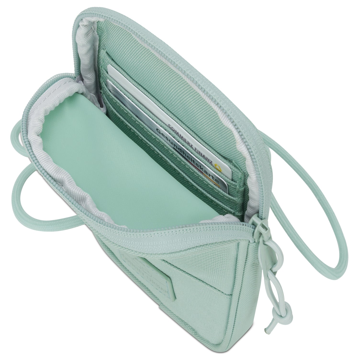 Umhängetasche 'Josh' in Mintgrün mit verstellbarem Gurt, mehreren Kartenfächern und gepolstertem Smartphone-Fach
