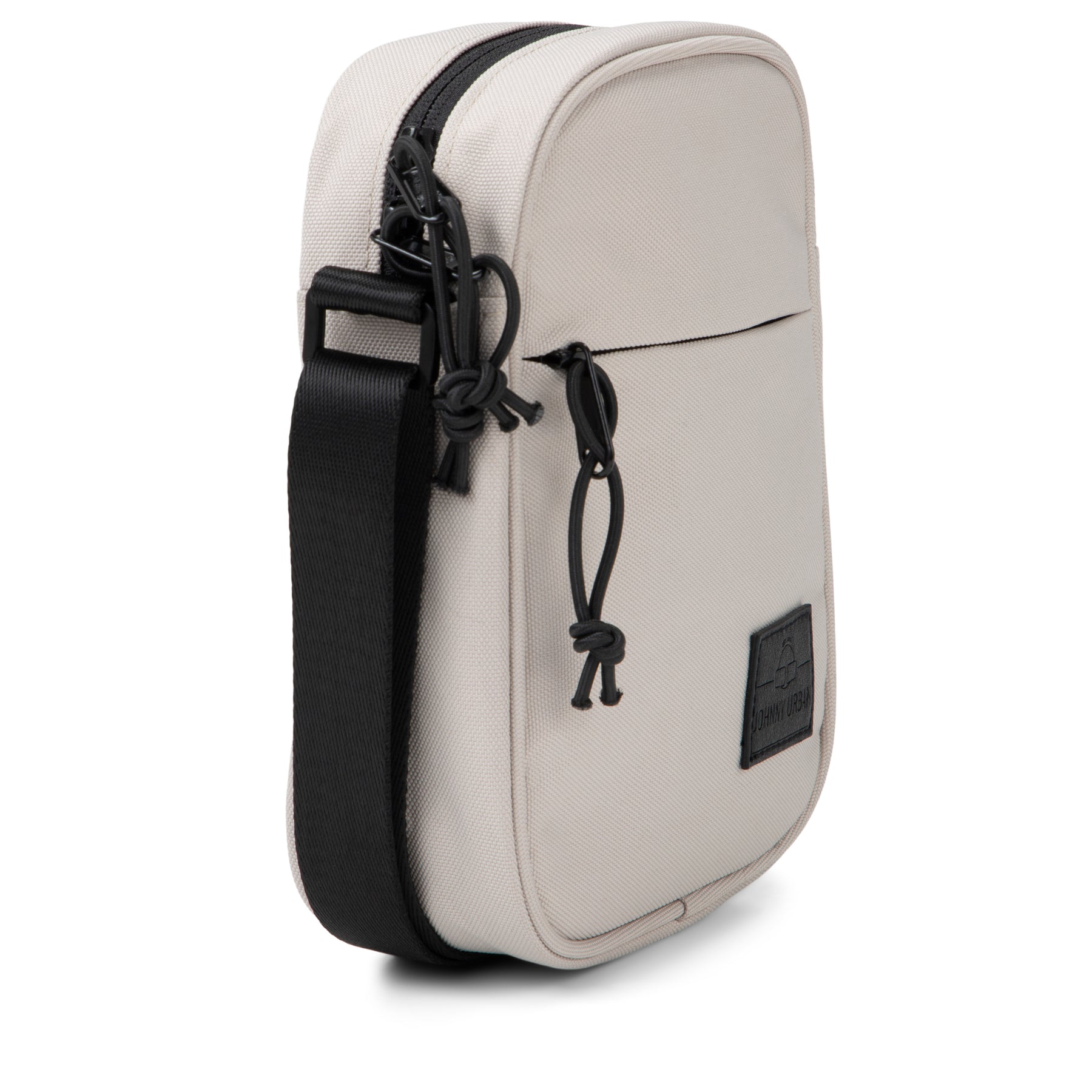 Beige Umhängetasche 'Luis' von Johnny Urban mit schwarzem verstellbarem Gurt und Reißverschlüssen