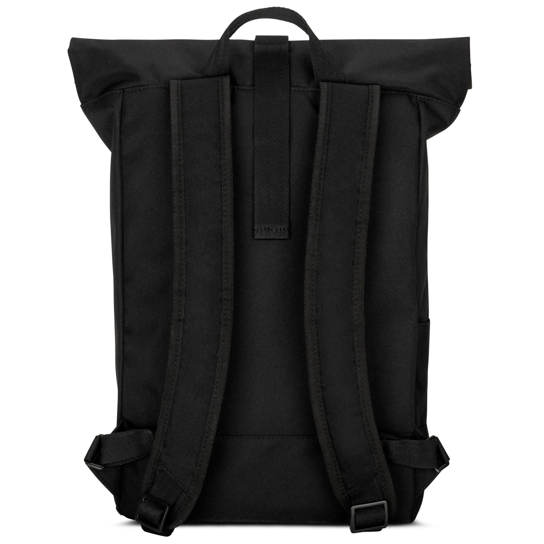Schwarzer Rolltop Rucksack Robin Medium mit gepolsterten Schultergurten und Haltegriff