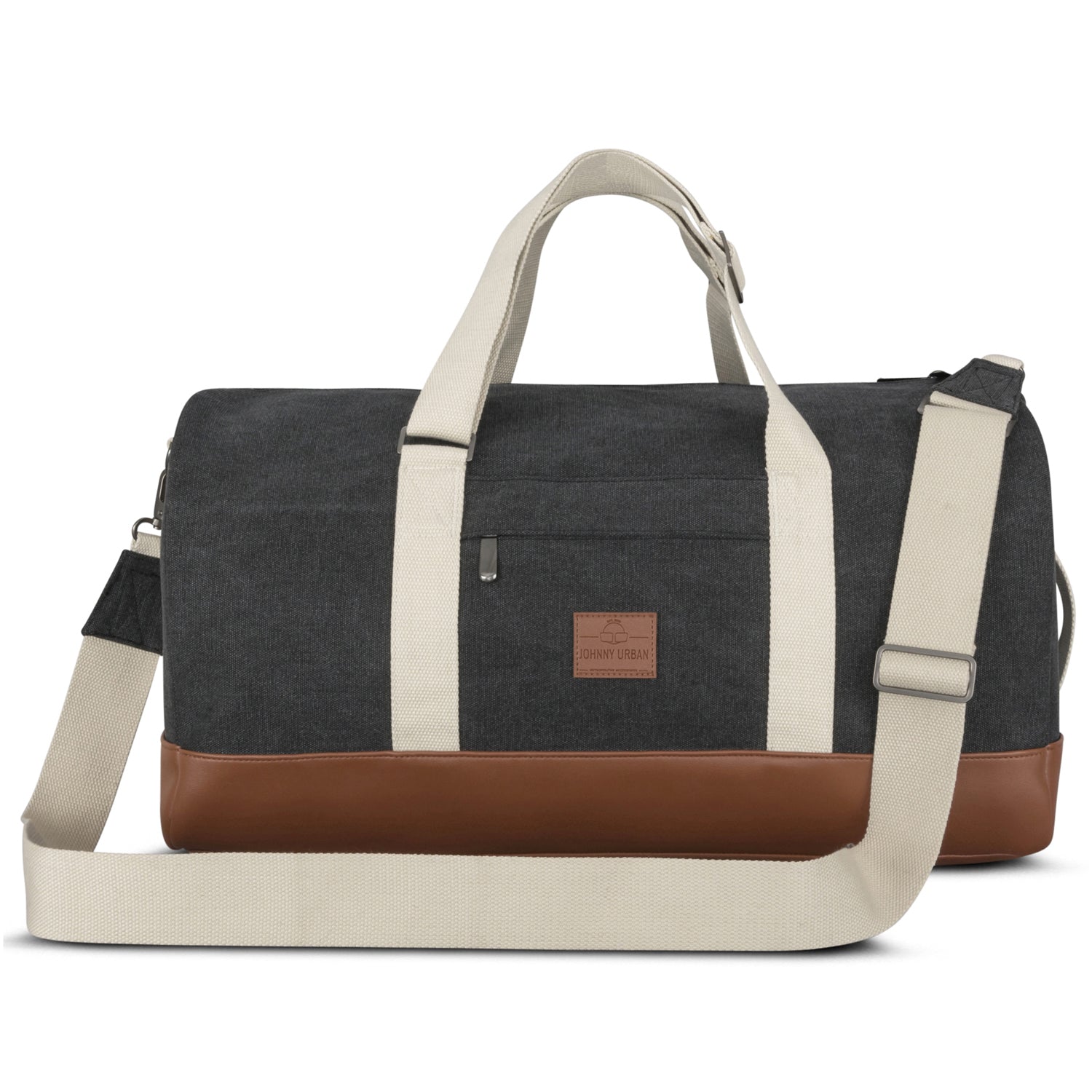 Weekender 'Paul' Reisetasche aus anthrazit Canvas mit braunem Lederboden und beige Tragegurten