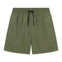 Olivefarbene Herren-Badehose 'Jay' mit elastischem Bund und schwarzem Kordelzug