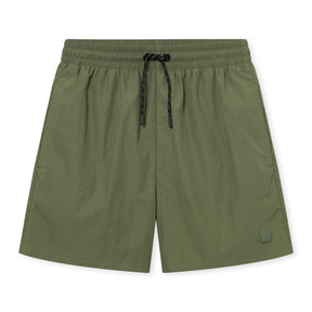 Olivefarbene Herren-Badehose 'Jay' mit elastischem Bund und schwarzem Kordelzug