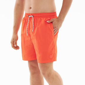 Rote Herrenbadehose 'Jay' mit elastischem Bund und Kordelzug, Hand in Seitentasche