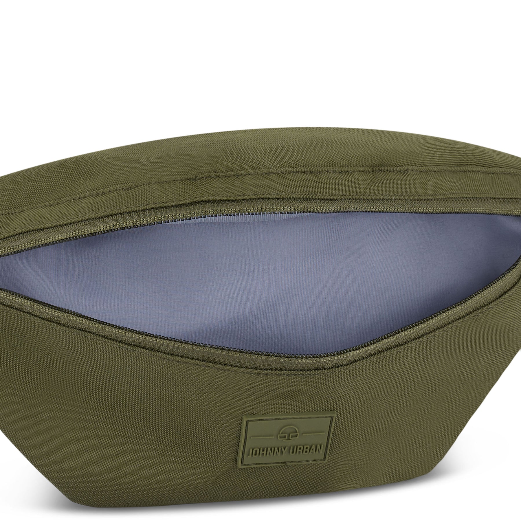 Olivegrüne Bauchtasche 'Erik Large' von Johnny Urban mit offenem Hauptfach und grauem Innenfutter