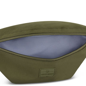 Olivegrüne Bauchtasche 'Erik Large' von Johnny Urban mit offenem Hauptfach und grauem Innenfutter
