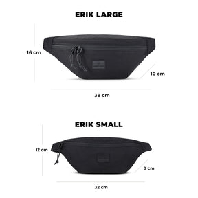 Schwarze Johnny Urban Bauchtasche 'Erik Large' mit Maßen 38x16x10 cm und kleinere 'Erik Small' mit 32x12x8 cm
